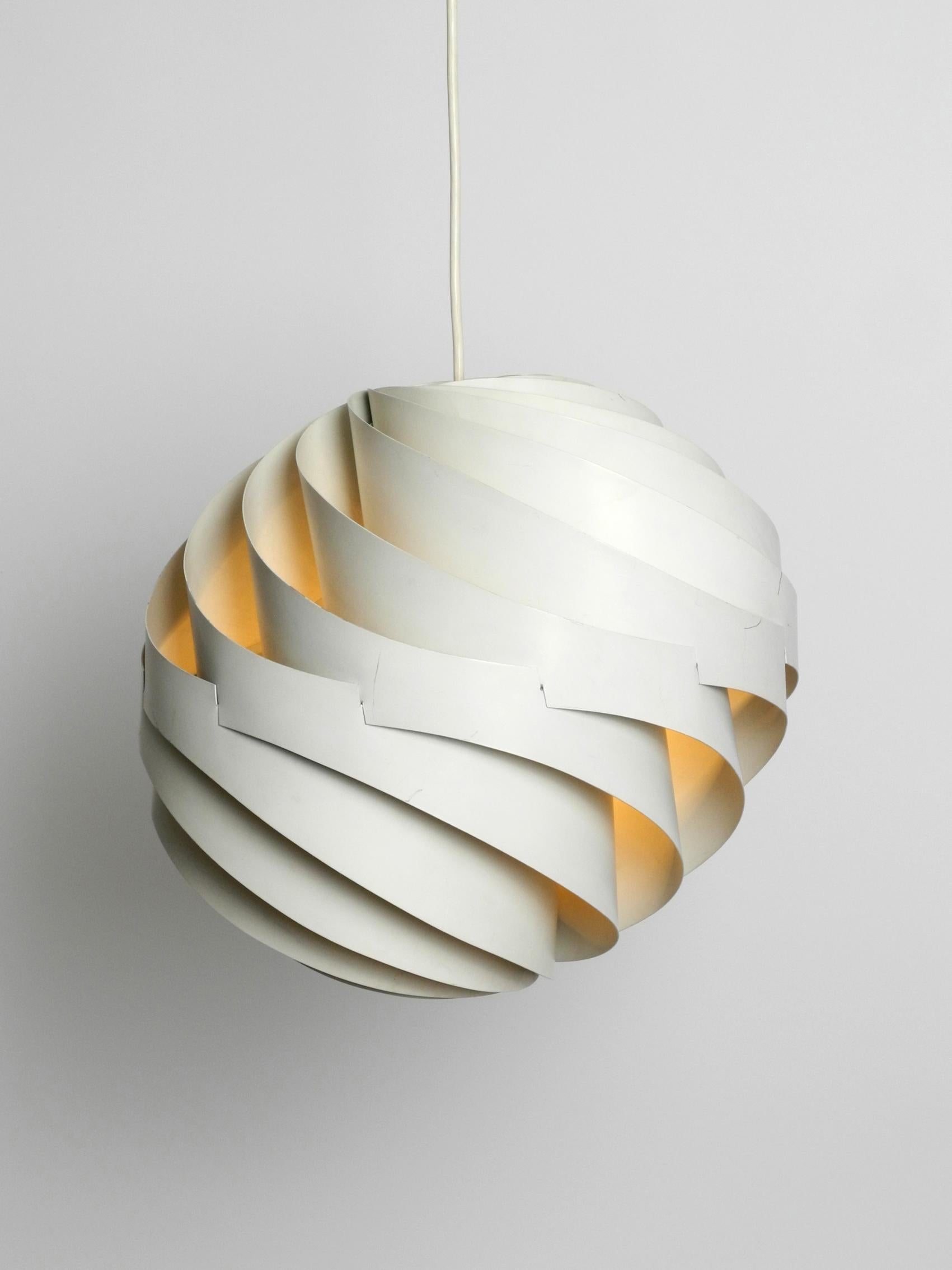 Very rare white Pop Art Space Age pendant lamp Turbo. Design by Louis Weisdorf. 
Made in 1965 by Lyfa. Made in Denmark. Made of solid metal very high quality. 
Lamp consists of 12 metal parts connected like a spiral. Exceptional high quality