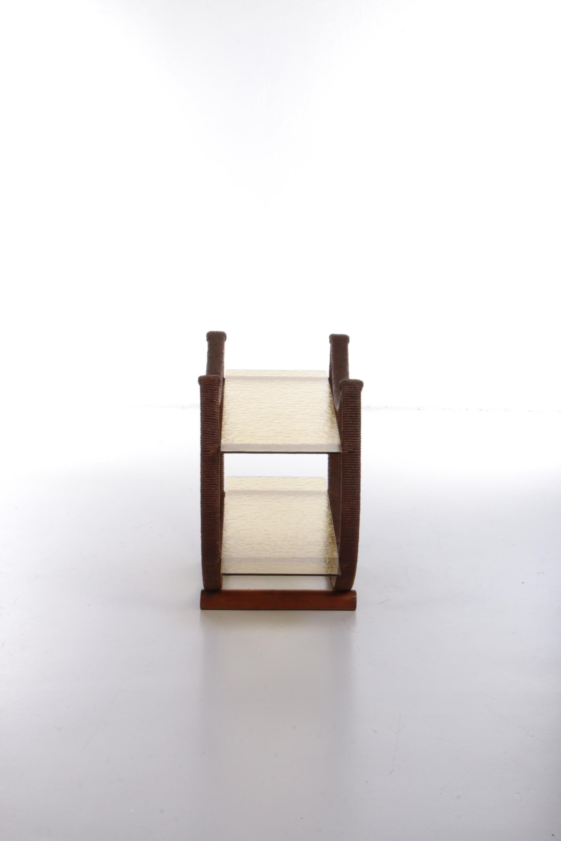 Jute Rare Danish Side Table with Original Glass, 1960s For Sale