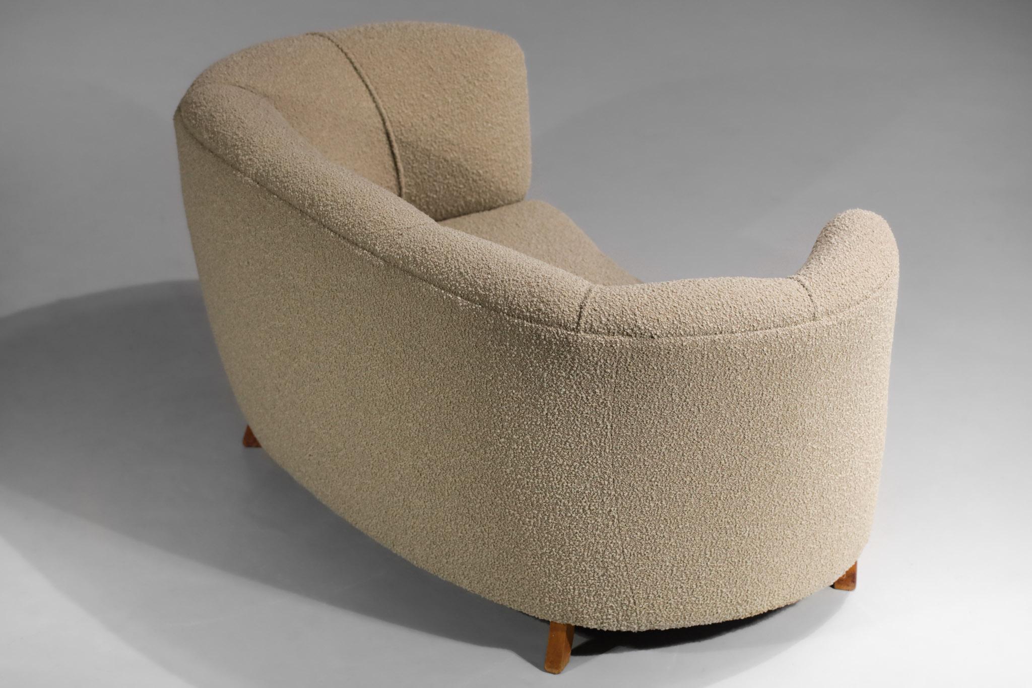 Rare Danish Sofa from the 40's Curved Beige Fabric Scandinavian Armchair 4