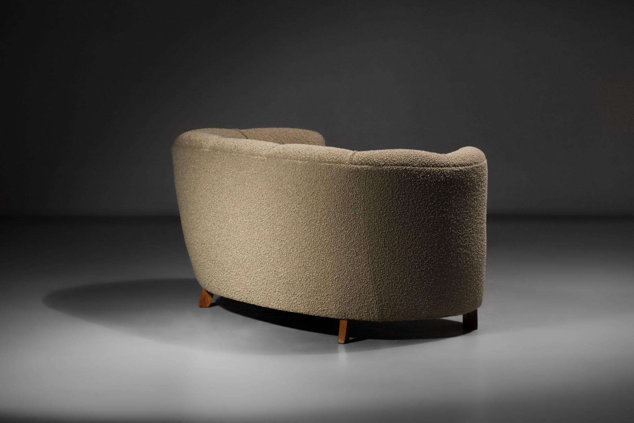 Rare Danish Sofa from the 40's Curved Beige Fabric Scandinavian Armchair 5