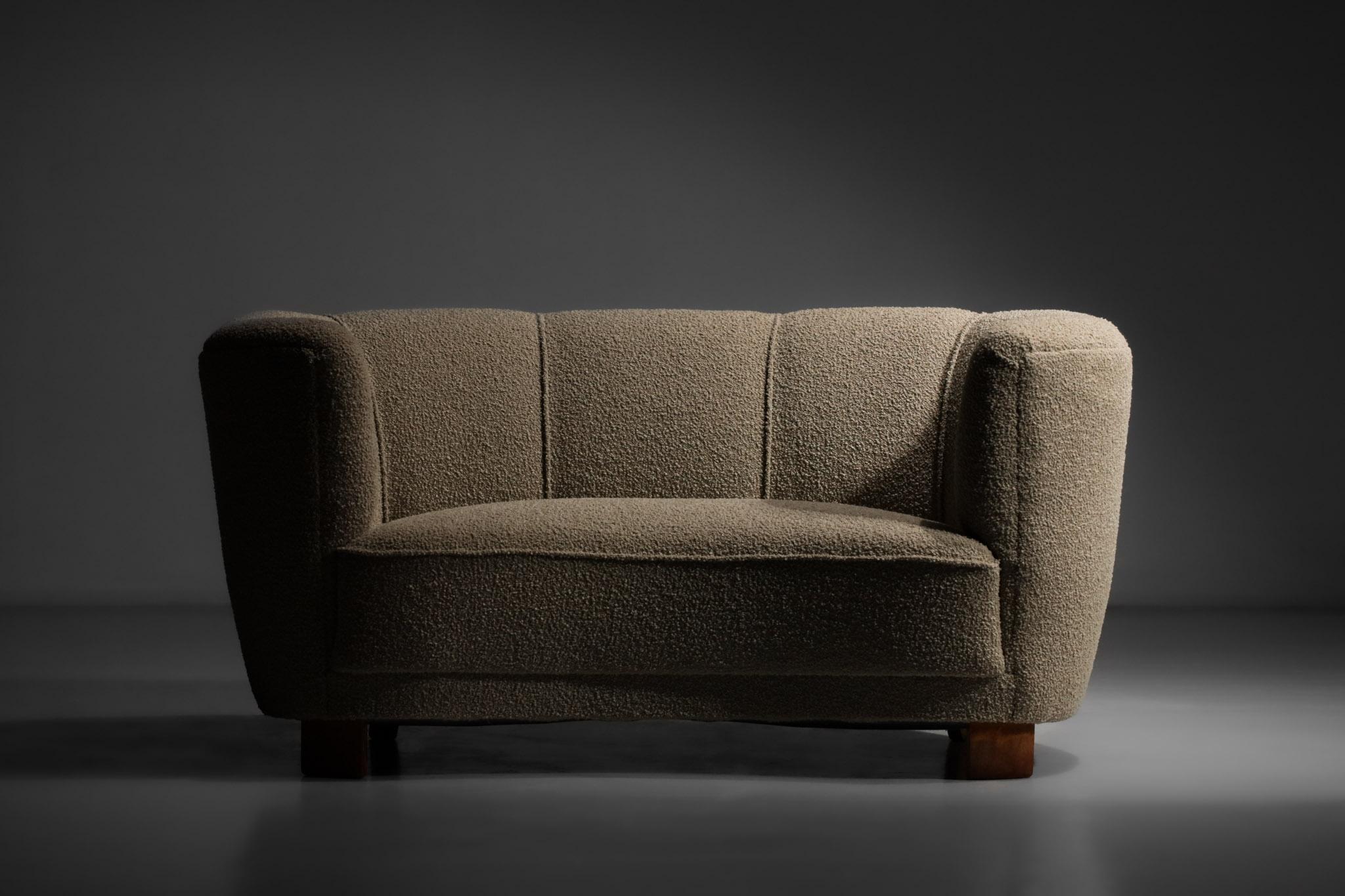 Rare Danish Sofa from the 40's Curved Beige Fabric Scandinavian Armchair 6