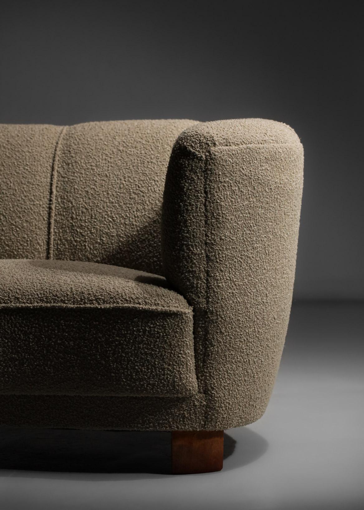 Rare Danish Sofa from the 40's Curved Beige Fabric Scandinavian Armchair 7