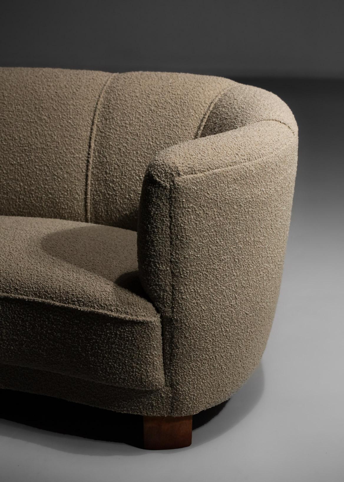 Rare Danish Sofa from the 40's Curved Beige Fabric Scandinavian Armchair 8