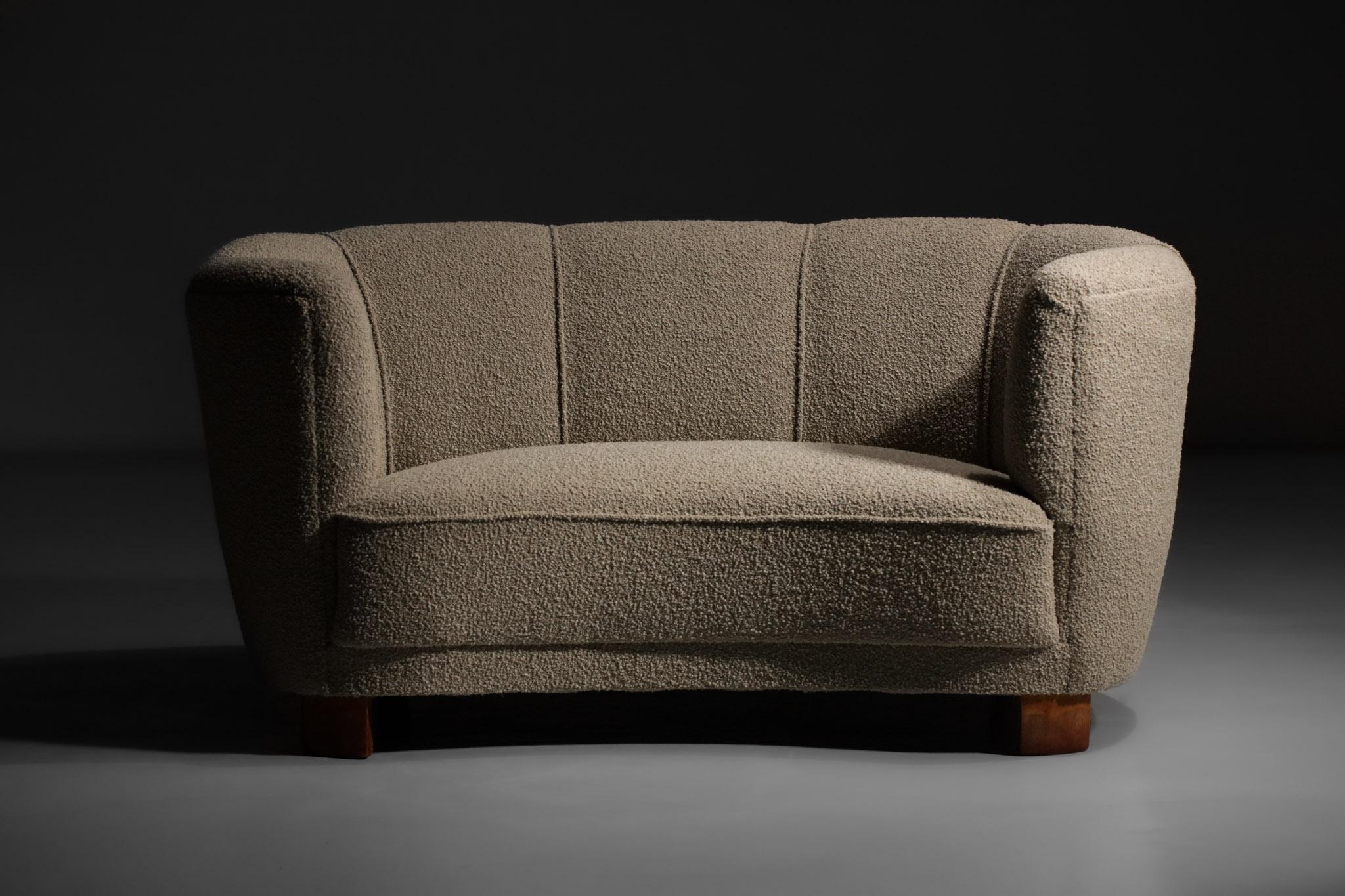 Rare Danish Sofa from the 40's Curved Beige Fabric Scandinavian Armchair 9