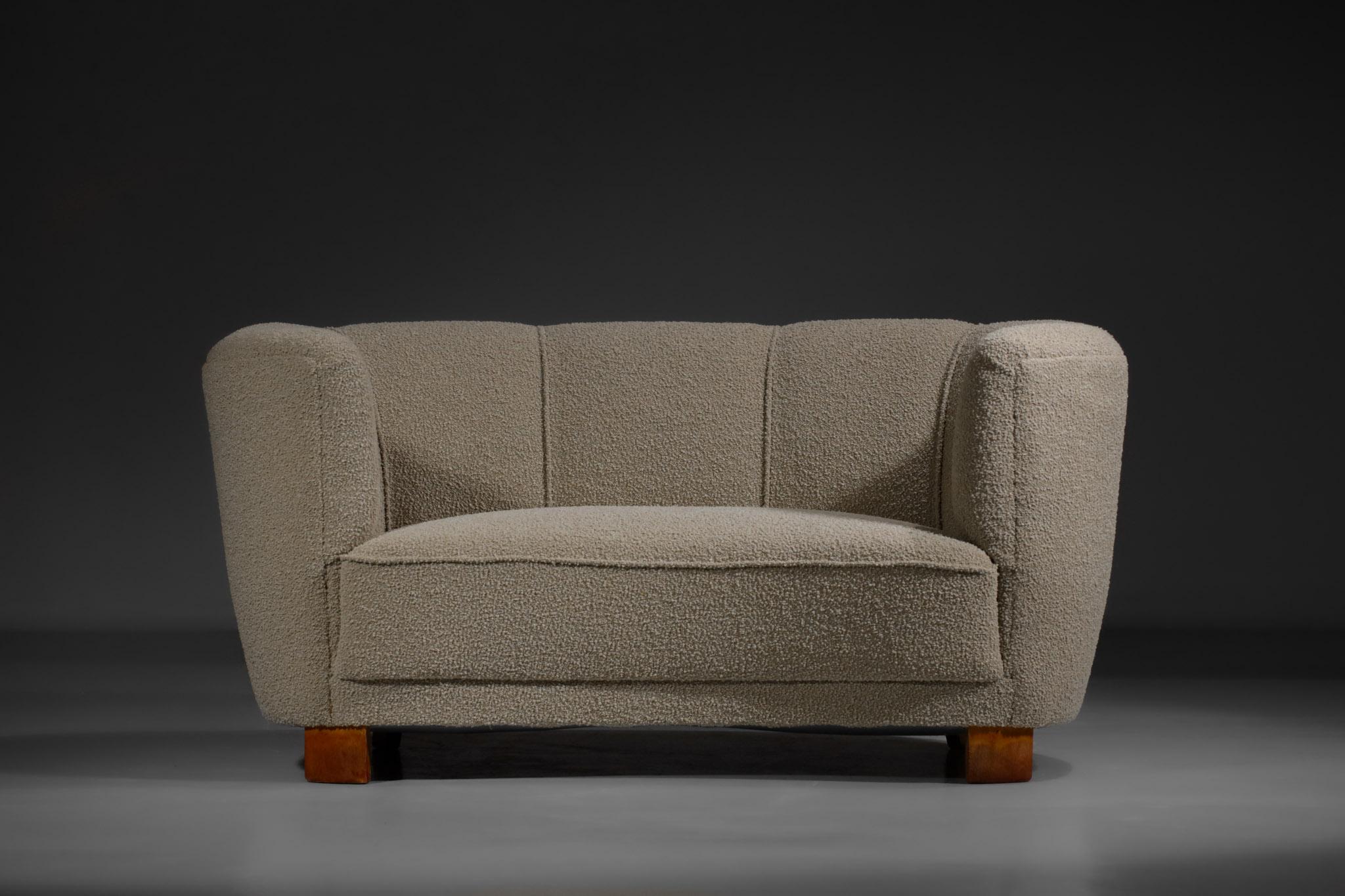 Rare Danish Sofa from the 40's Curved Beige Fabric Scandinavian Armchair 12