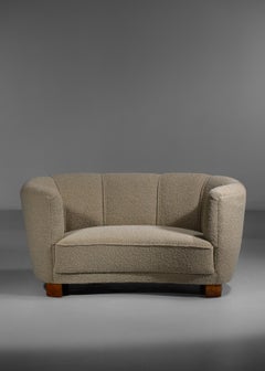Rare Danish Sofa from the 40's Curved Beige Fabric Scandinavian Armchair