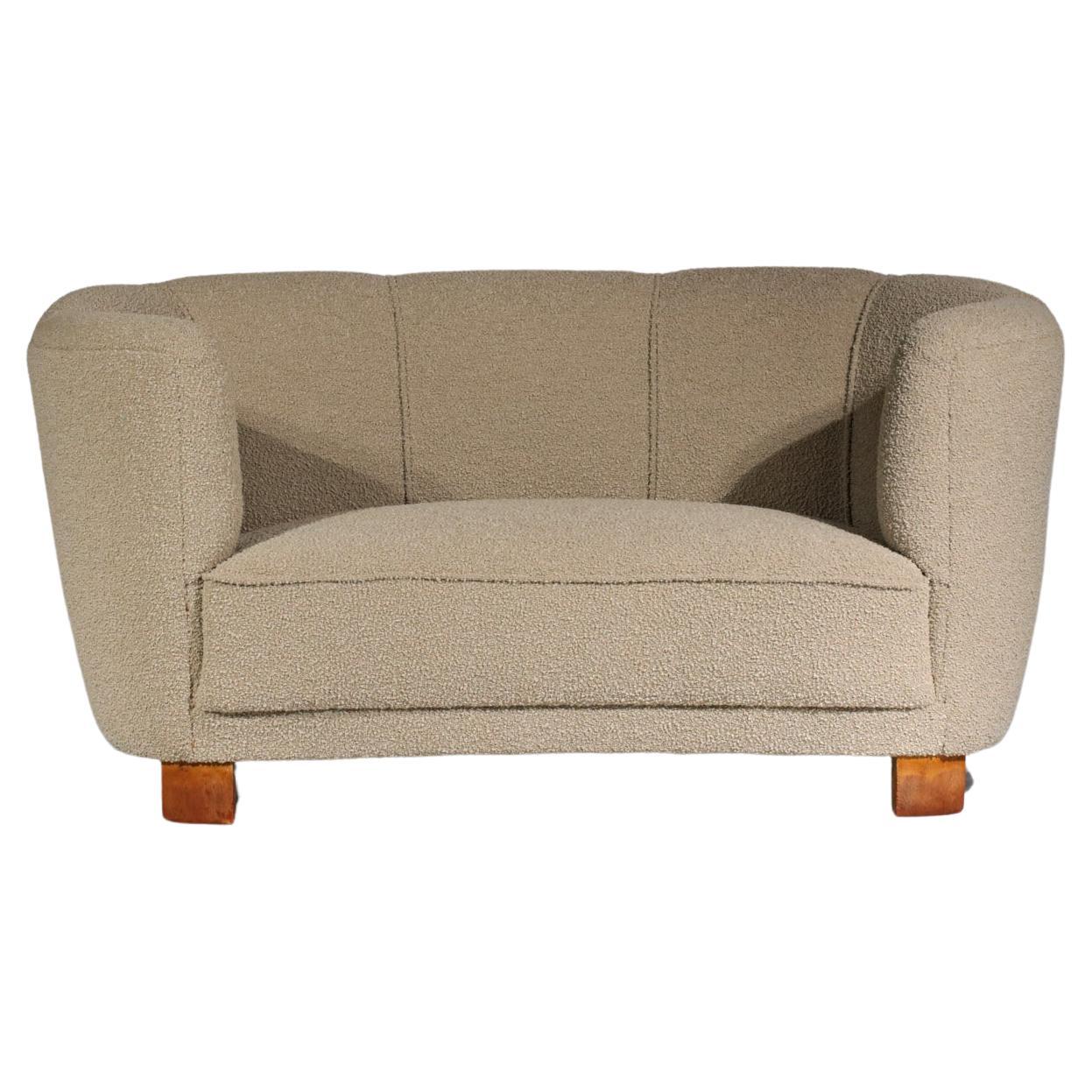 Mid-Century Modern Rare Danish Sofa from the 40's Curved Beige Fabric Scandinavian Armchair