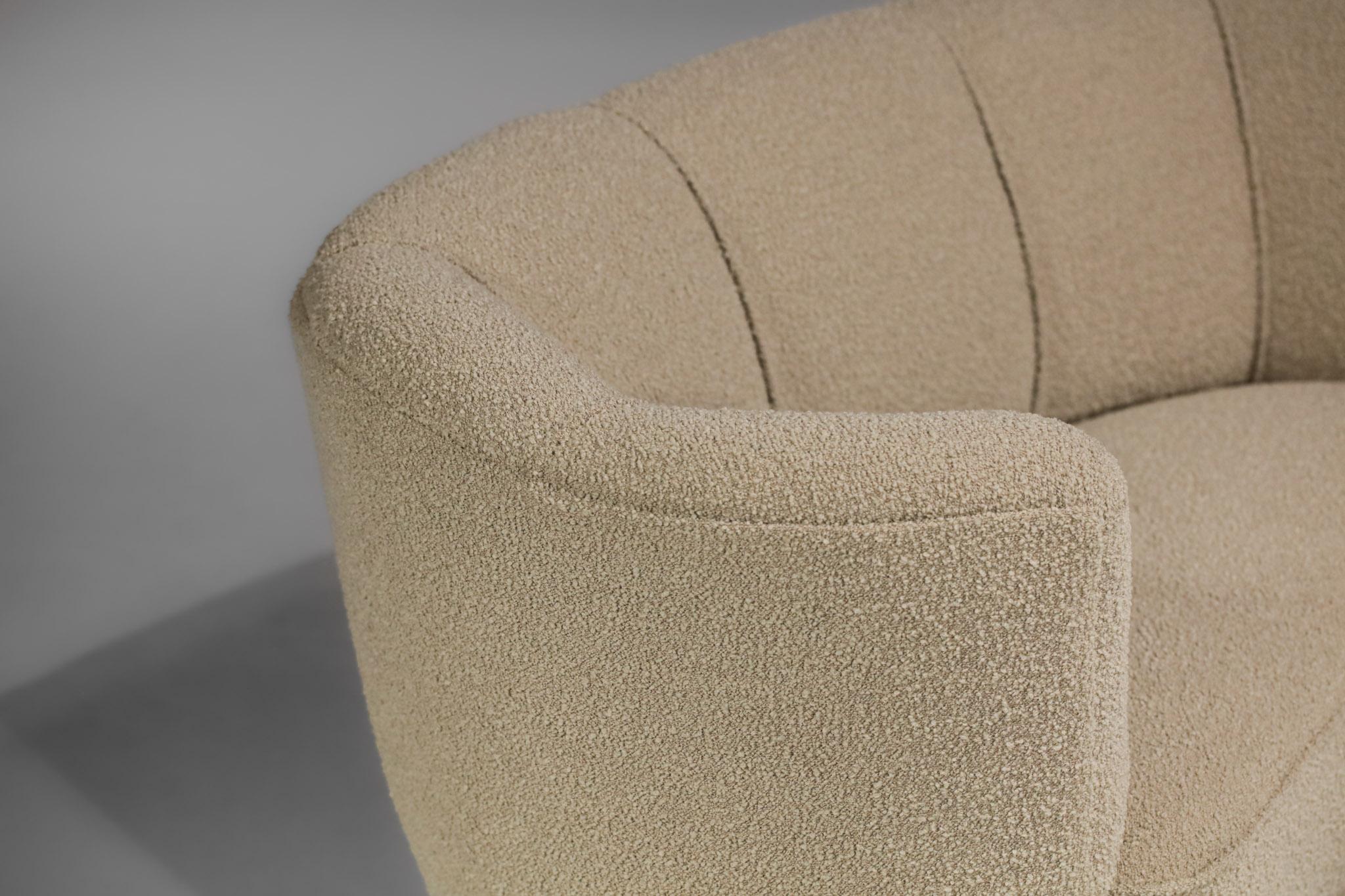 Wool Rare Danish Sofa from the 40's Curved Beige Fabric Scandinavian Armchair