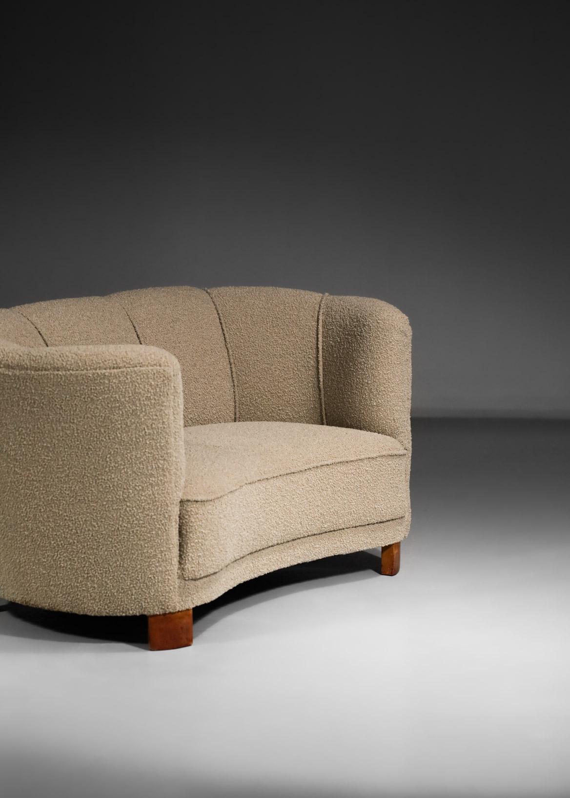 Rare Danish Sofa from the 40's Curved Beige Fabric Scandinavian Armchair 2