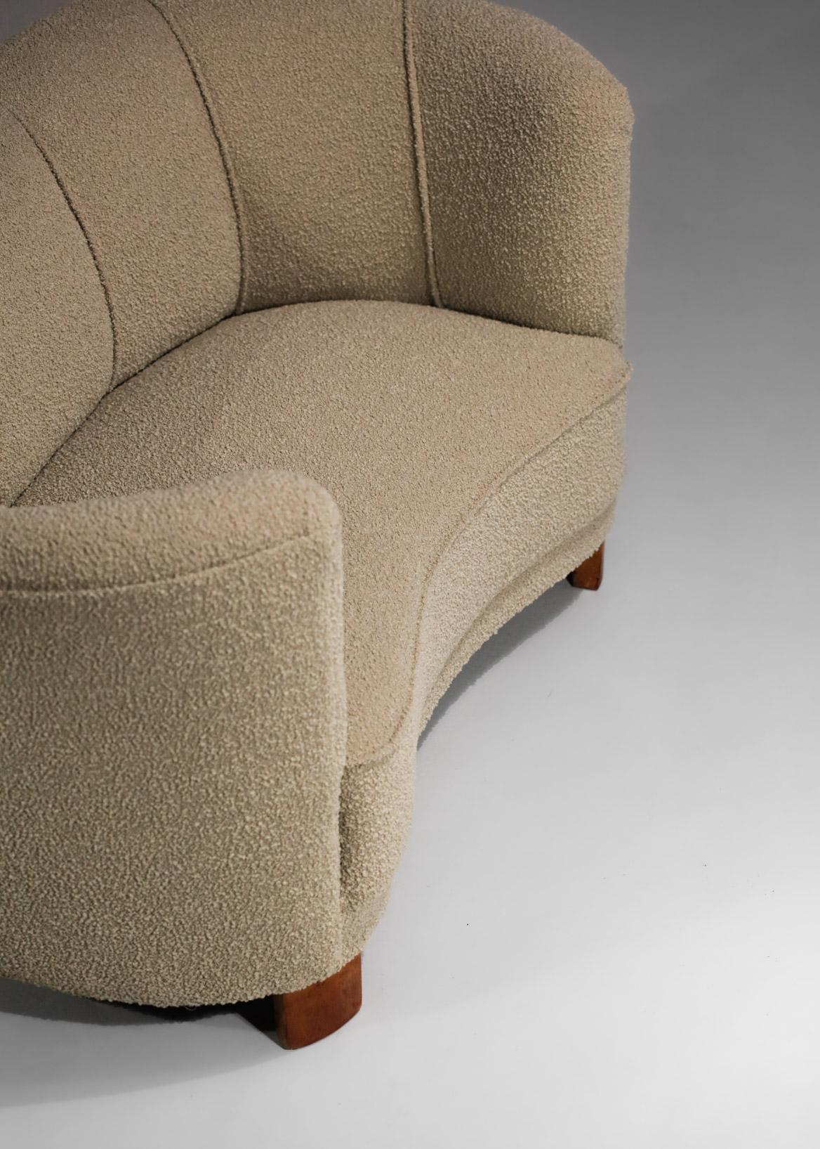 Rare Danish Sofa from the 40's Curved Beige Fabric Scandinavian Armchair 3