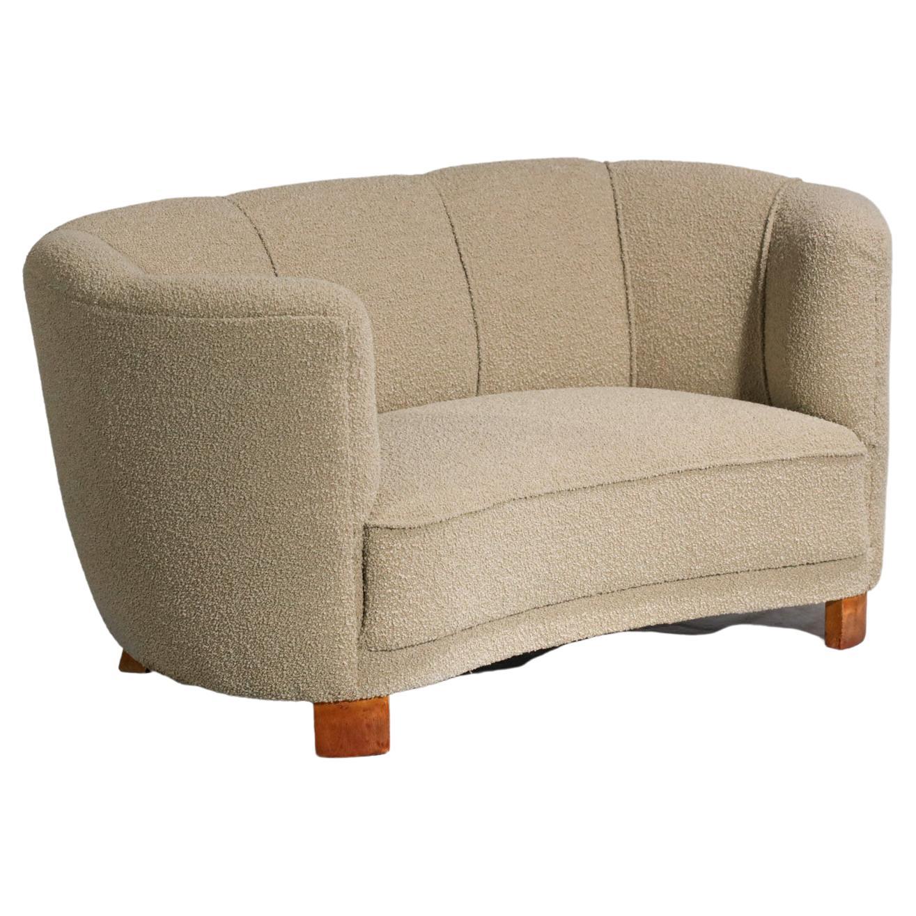 Rare Danish Sofa from the 40's Curved Beige Fabric Scandinavian Armchair