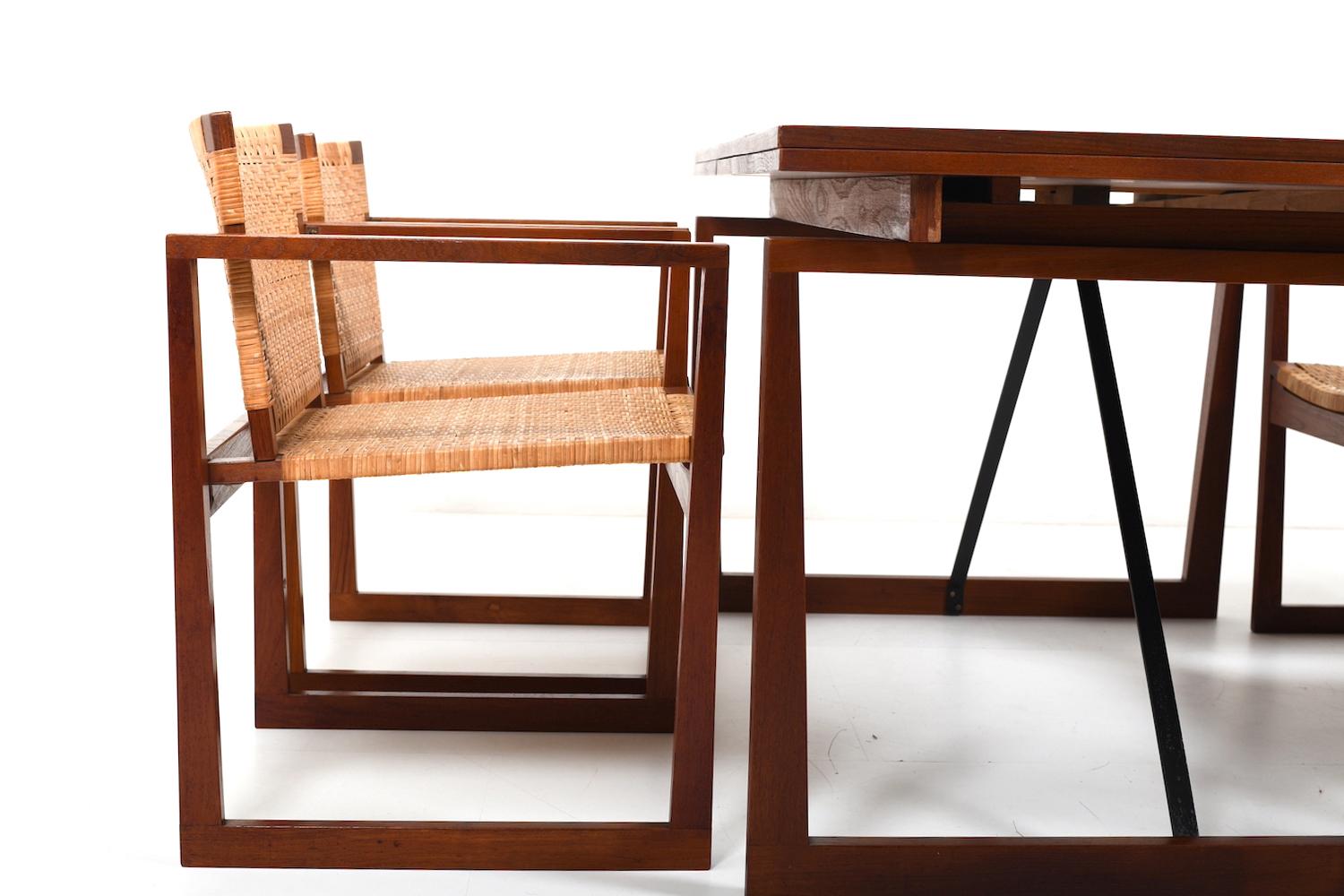 20th Century Rare Danish Teak and Cane Dining Set 1960s For Sale