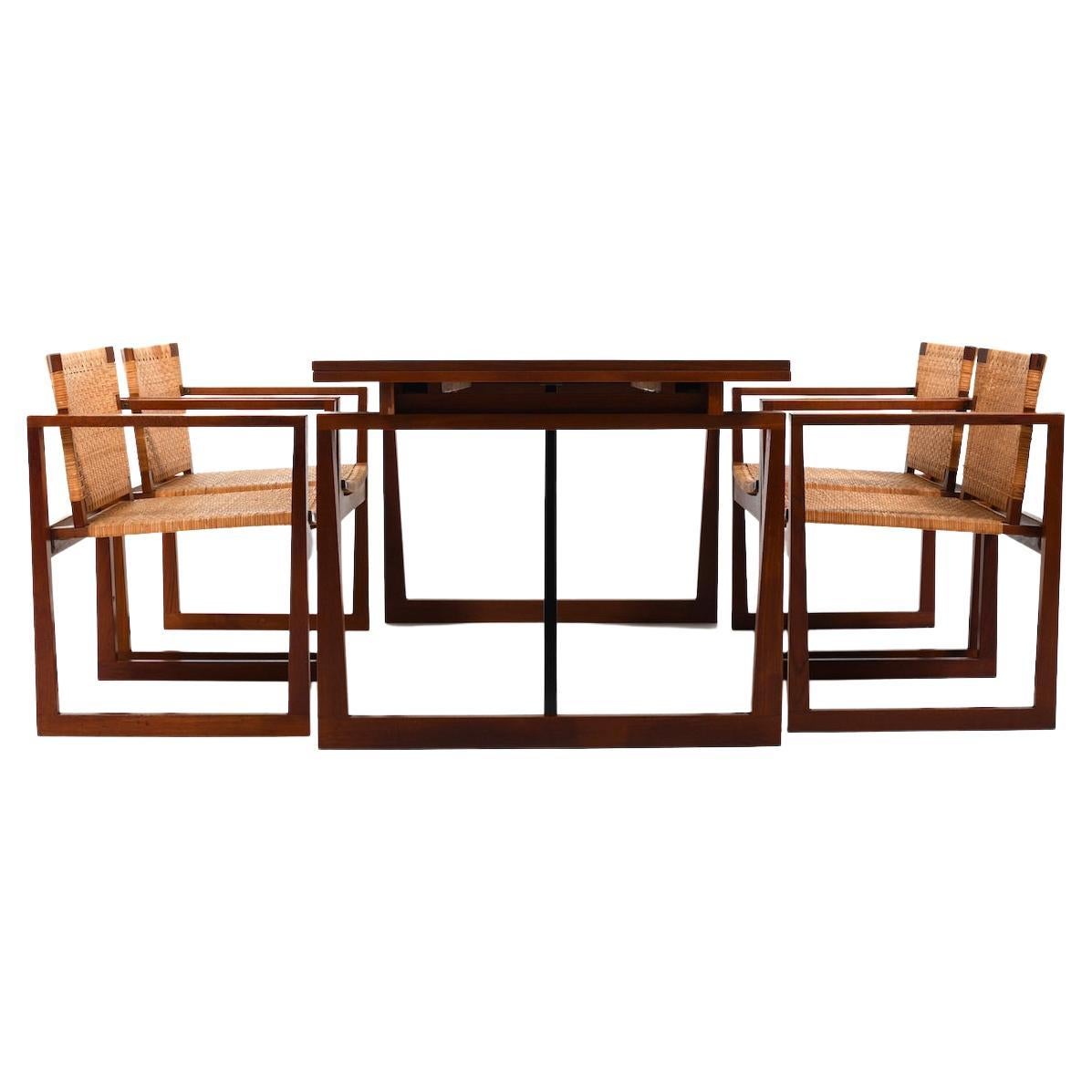 Rare Danish Teak and Cane Dining Set 1960s For Sale