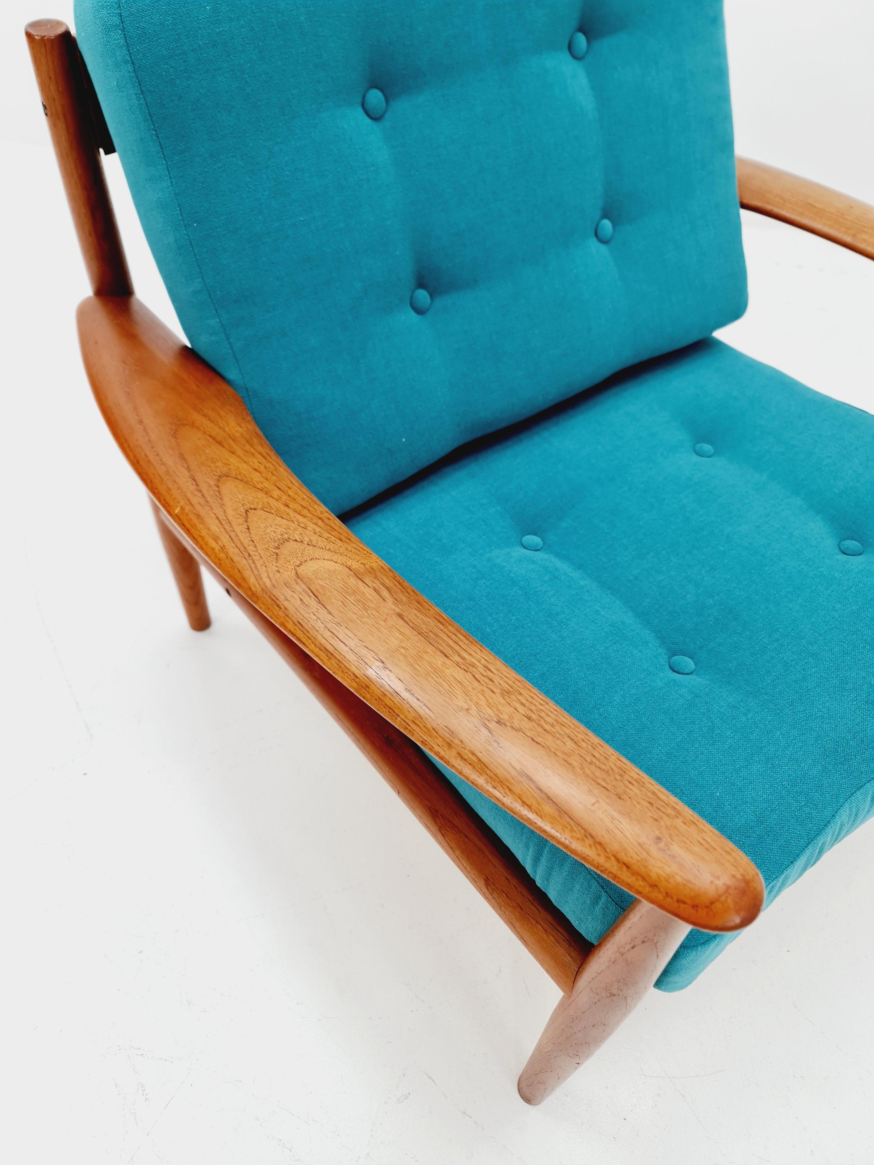 Seltener dänischer Teakholz-Loungesessel/ Easy Chair von Grete Jalk für Cado  , 1960s (Stoff) im Angebot