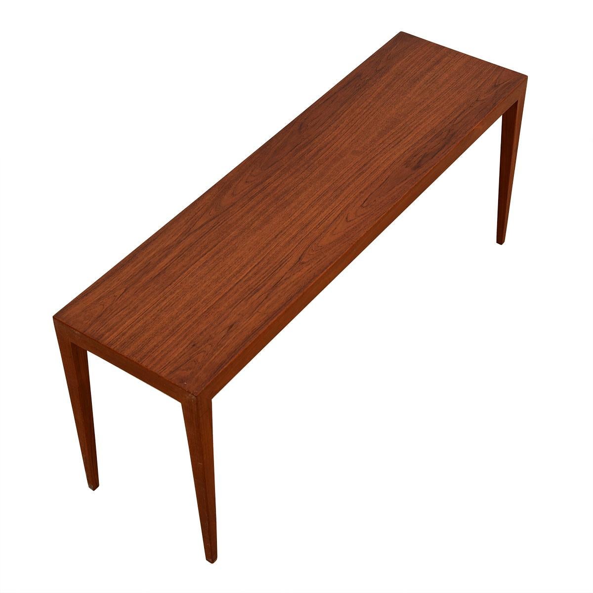 Mid-Century Modern Rare Danish Teak Skinny Accent / Coffee Table with Pair Nesting Tables For Sale