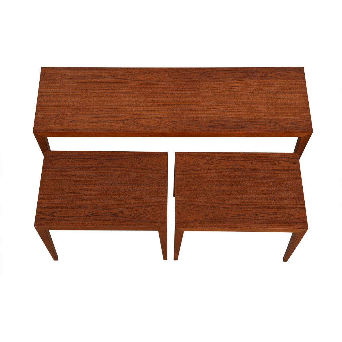 20th Century Rare Danish Teak Skinny Accent / Coffee Table with Pair Nesting Tables For Sale