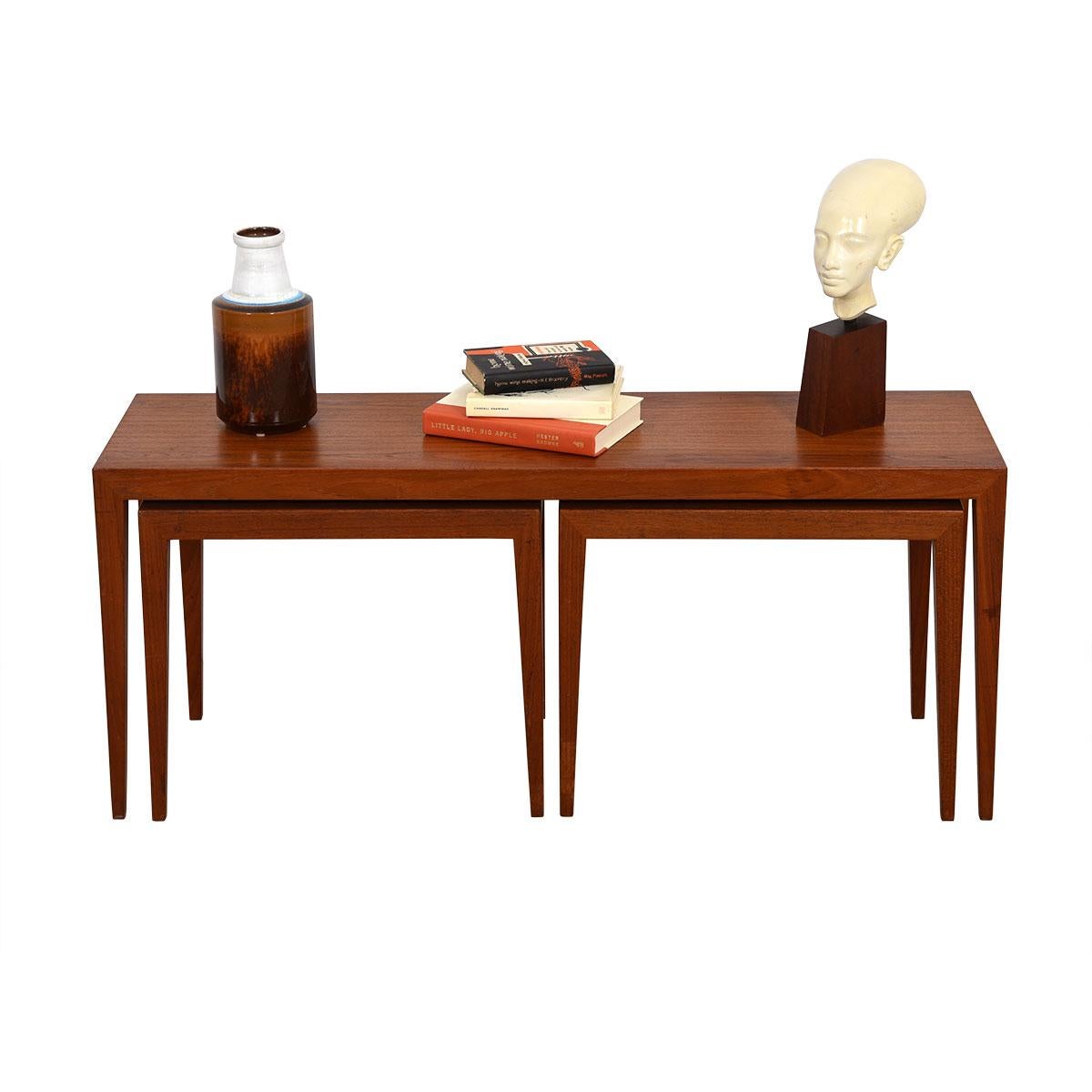 Rare Danish Teak Skinny Accent / Coffee Table with Pair Nesting Tables For Sale 2