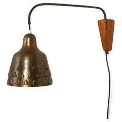 Vintage Rare Danish Wall Lamp in Brass and Teak 1950s