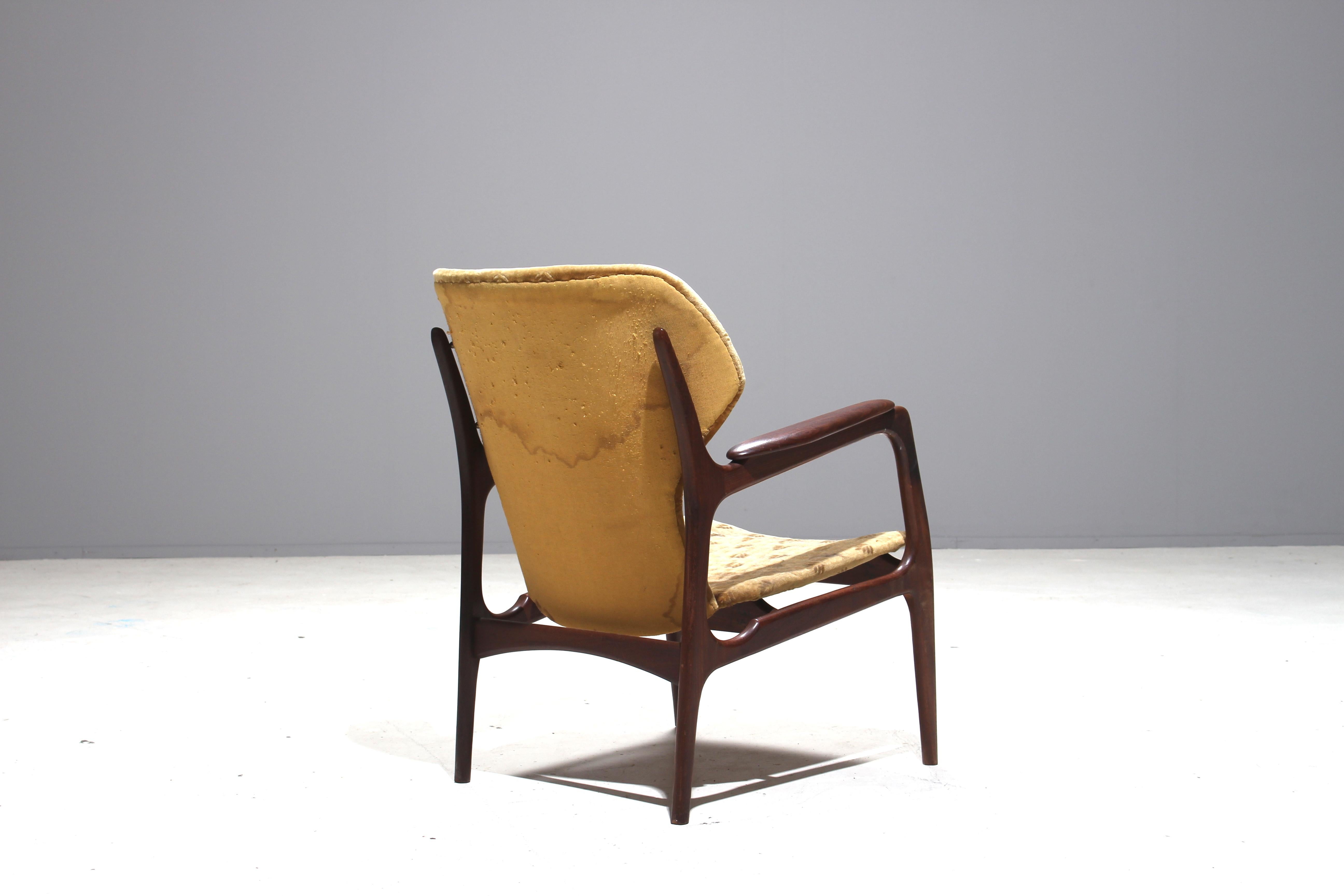 Mid-Century Modern Rare Danish Wingback Armchair Attributed to Aksel Bender Madsen, 1960 For Sale