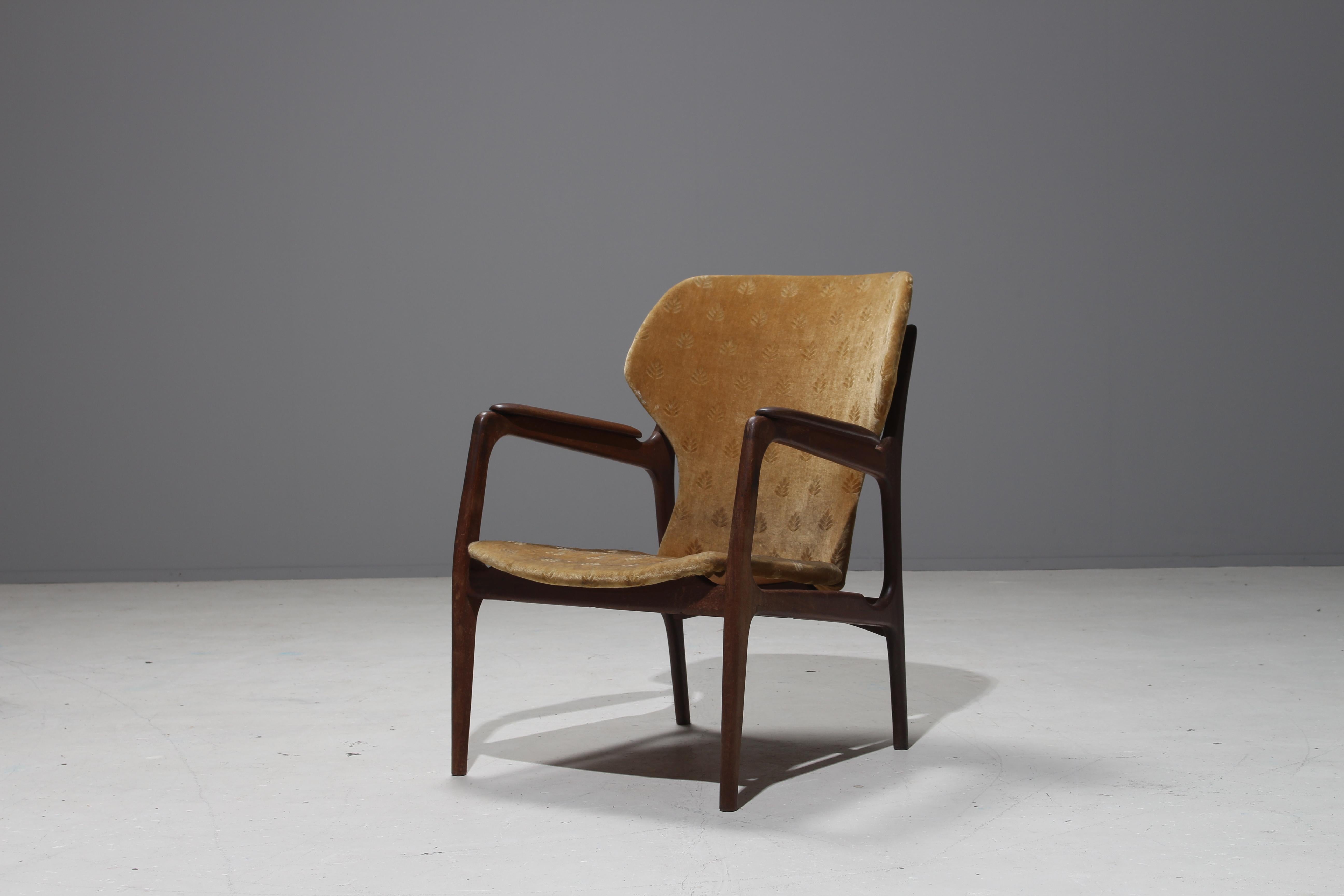 Mid-20th Century Rare Danish Wingback Armchair Attributed to Aksel Bender Madsen, 1960 For Sale