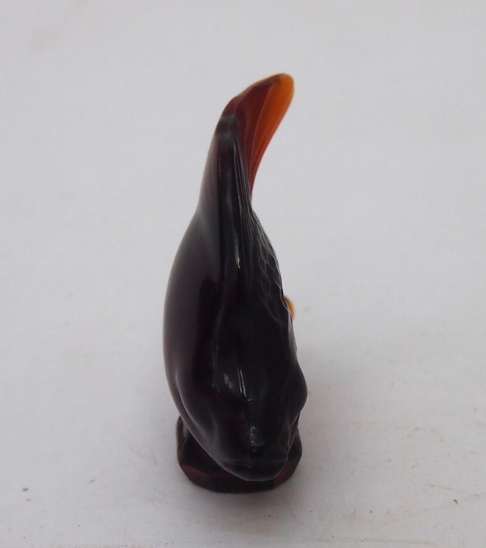 French Rare Dark Amber Rene Lalique Poisson Cachet Original from 1920s