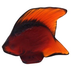 Rare Dark Amber Rene Lalique Poisson Cachet Original from 1920s