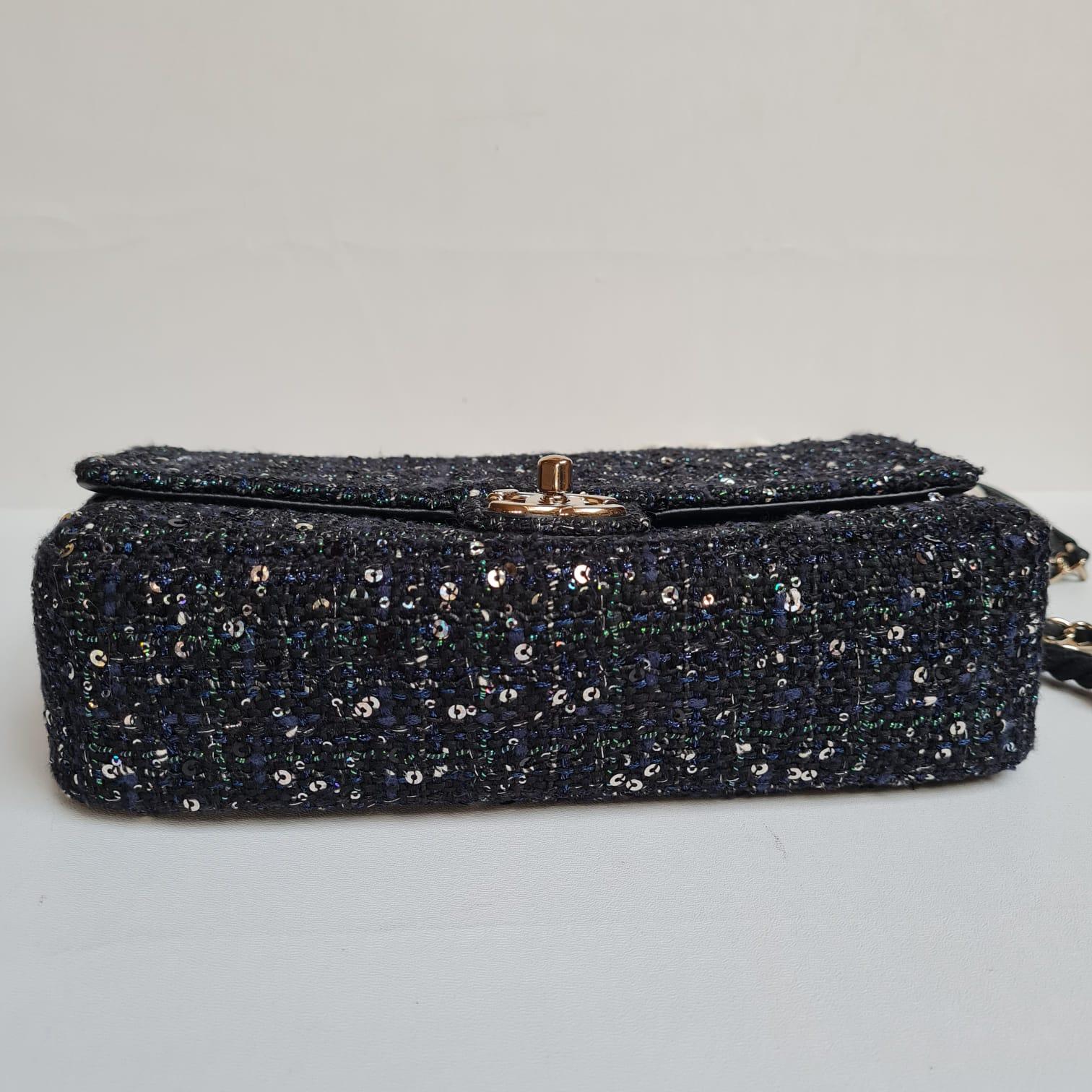 Women's Rare Dark Blue Chanel By The Sea Tweed Pearl Handle Medium Flap Bag