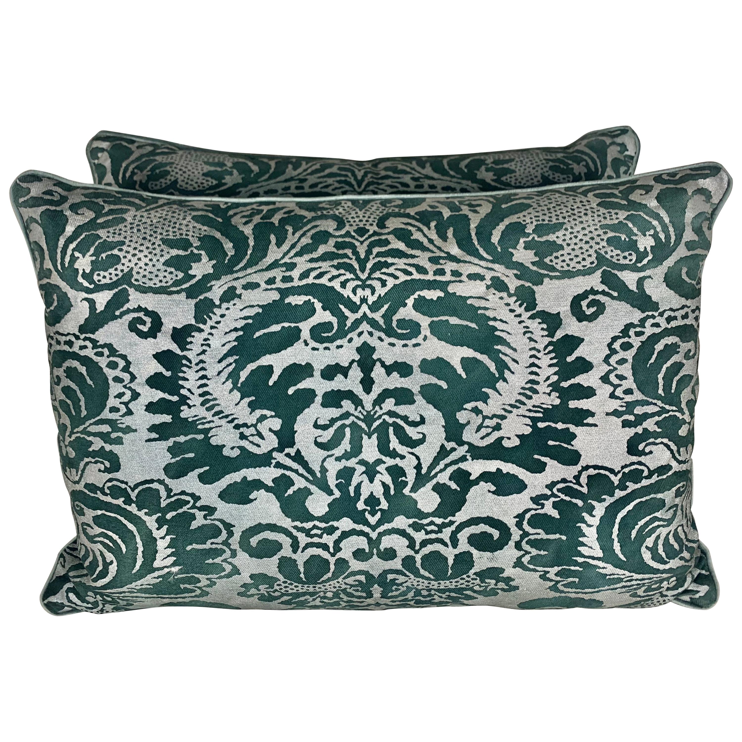 Rare Dark Greenish Black and Silver Fortuny Style Pillows
