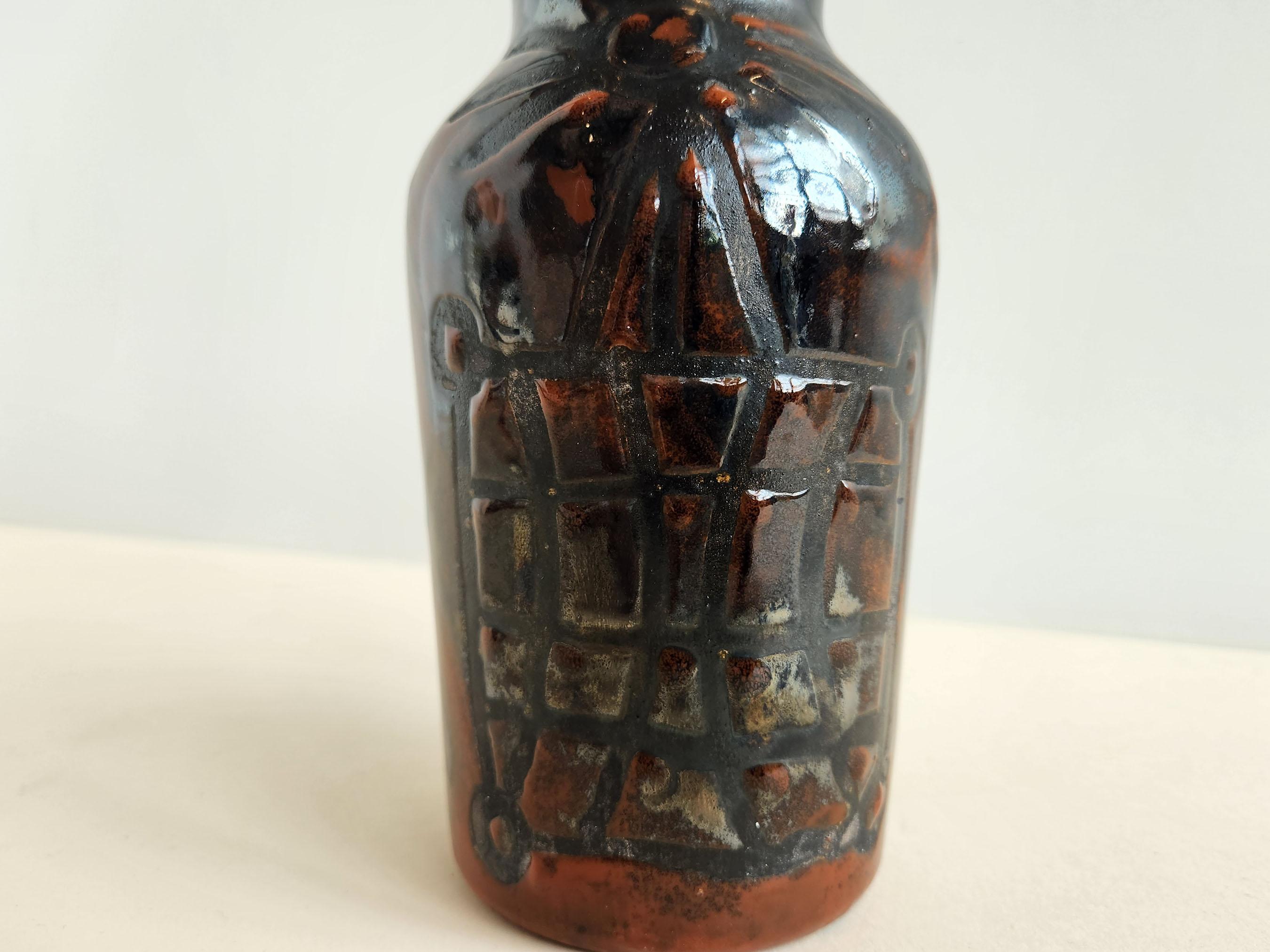 Mid-Century Modern Roger Capron - Rare Dark Red Vintage Ceramic Bottle For Sale