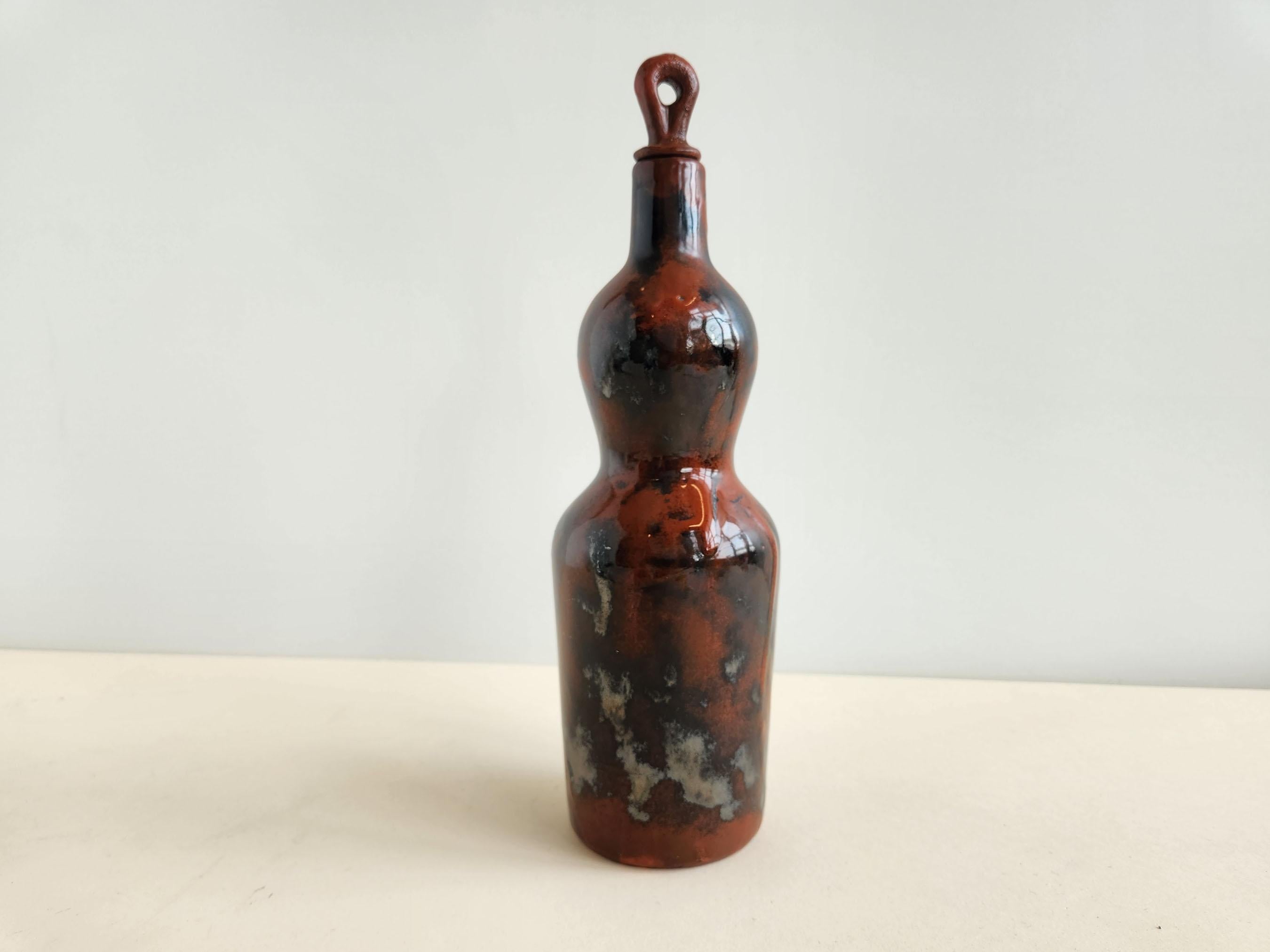 French Roger Capron - Rare Dark Red Vintage Ceramic Bottle For Sale