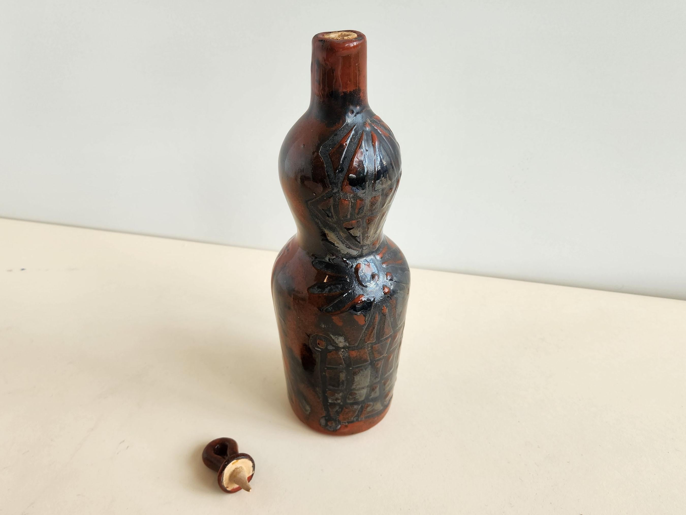 Mid-20th Century Roger Capron - Rare Dark Red Vintage Ceramic Bottle For Sale