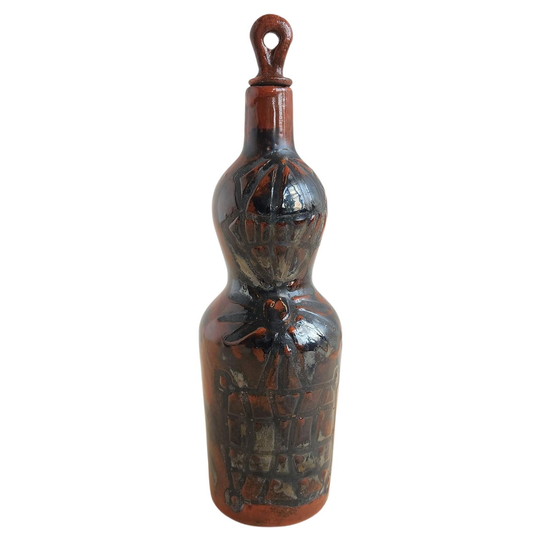 Roger Capron - Rare Dark Red Vintage Ceramic Bottle