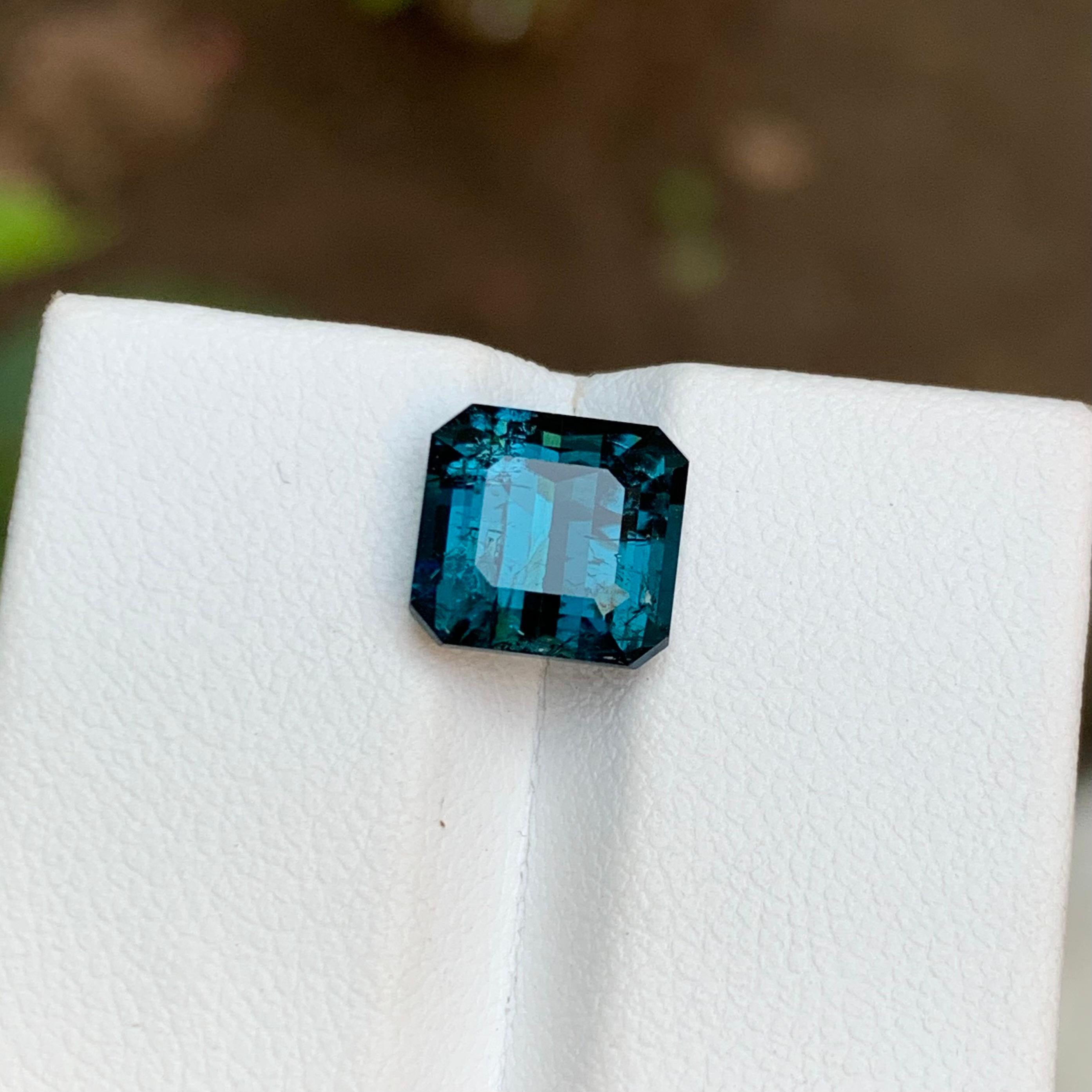 Rare Darkish Blue Natural Tourmaline Gemstone 3.70 Ct Emerald Cut for Ring Jewel For Sale 5