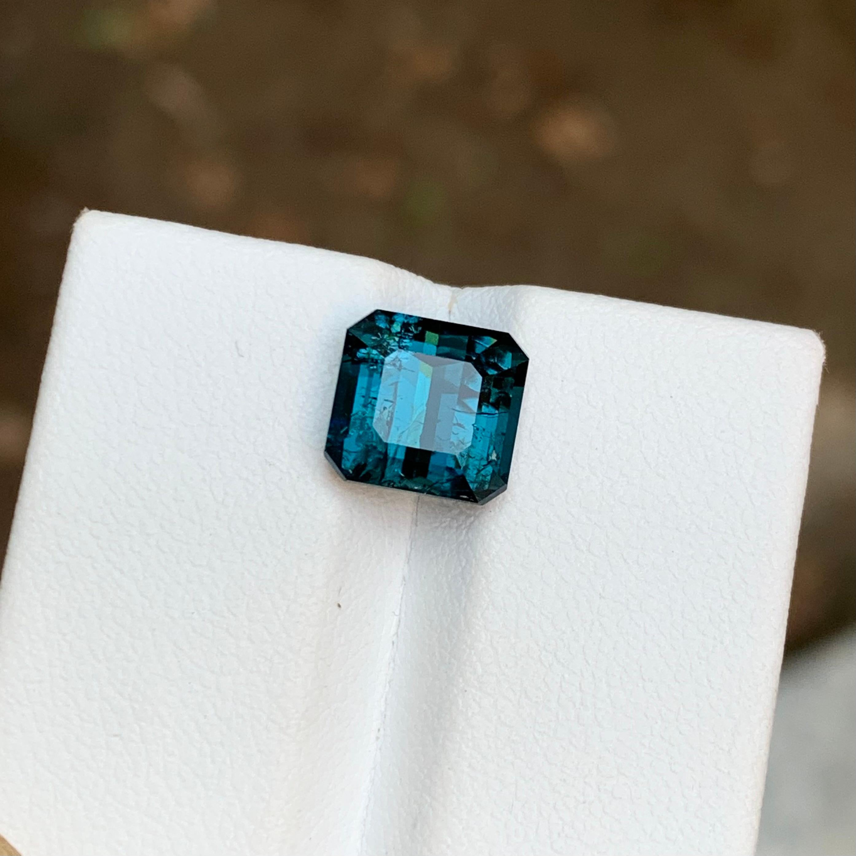 Rare Darkish Blue Natural Tourmaline Gemstone 3.70 Ct Emerald Cut for Ring Jewel For Sale 6