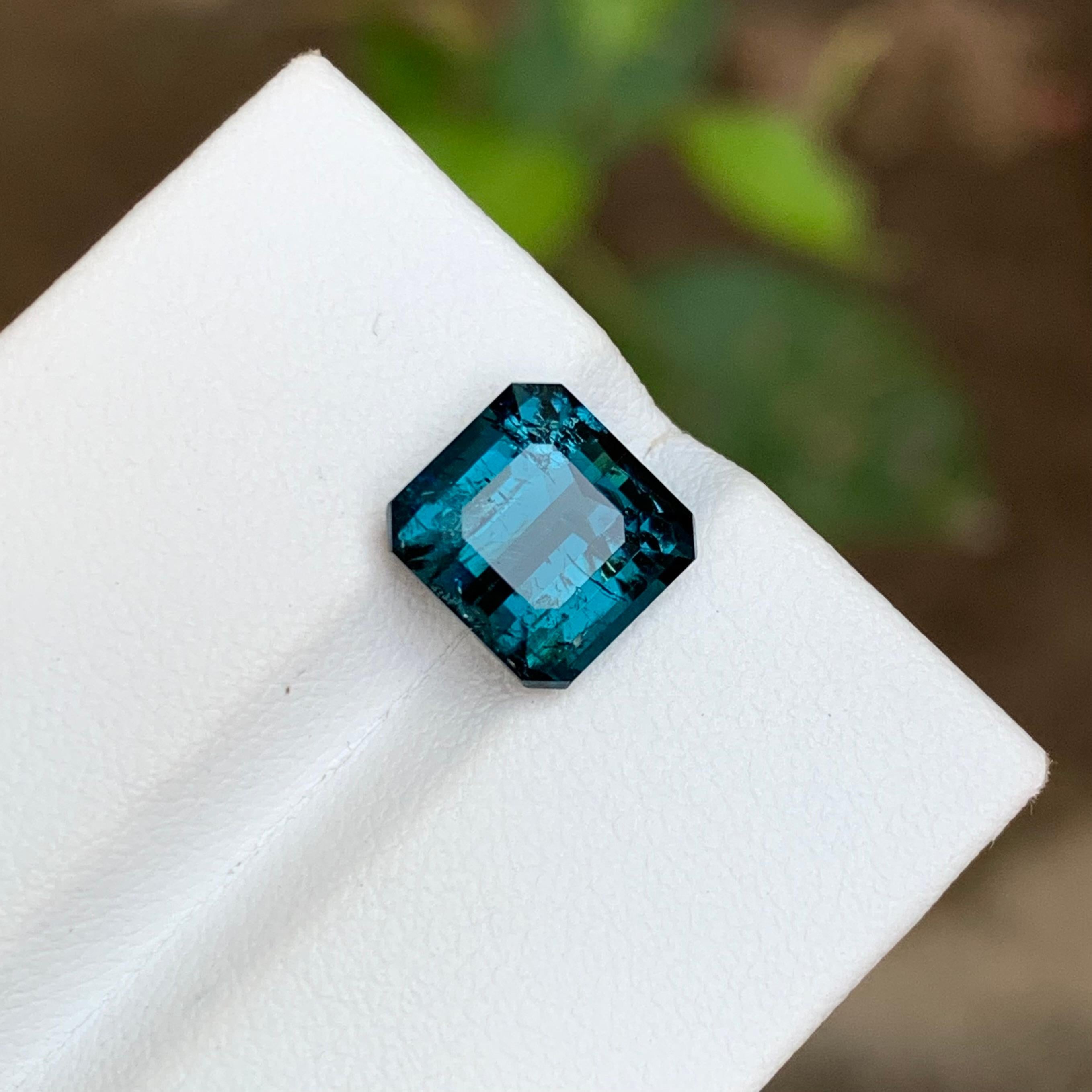 Contemporary Rare Darkish Blue Natural Tourmaline Gemstone 3.70 Ct Emerald Cut for Ring Jewel For Sale