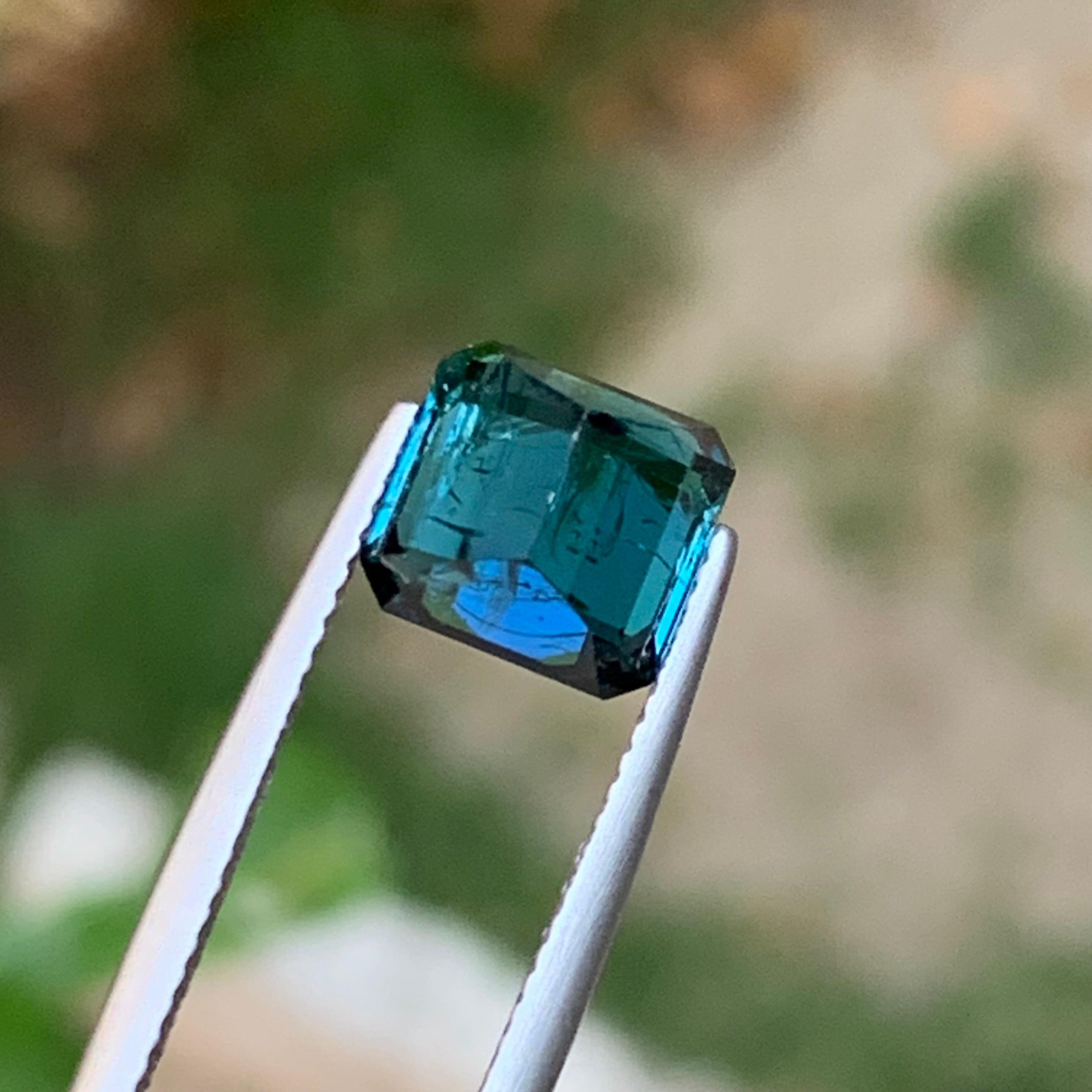 Rare Darkish Blue Natural Tourmaline Gemstone 3.70 Ct Emerald Cut for Ring Jewel For Sale 2