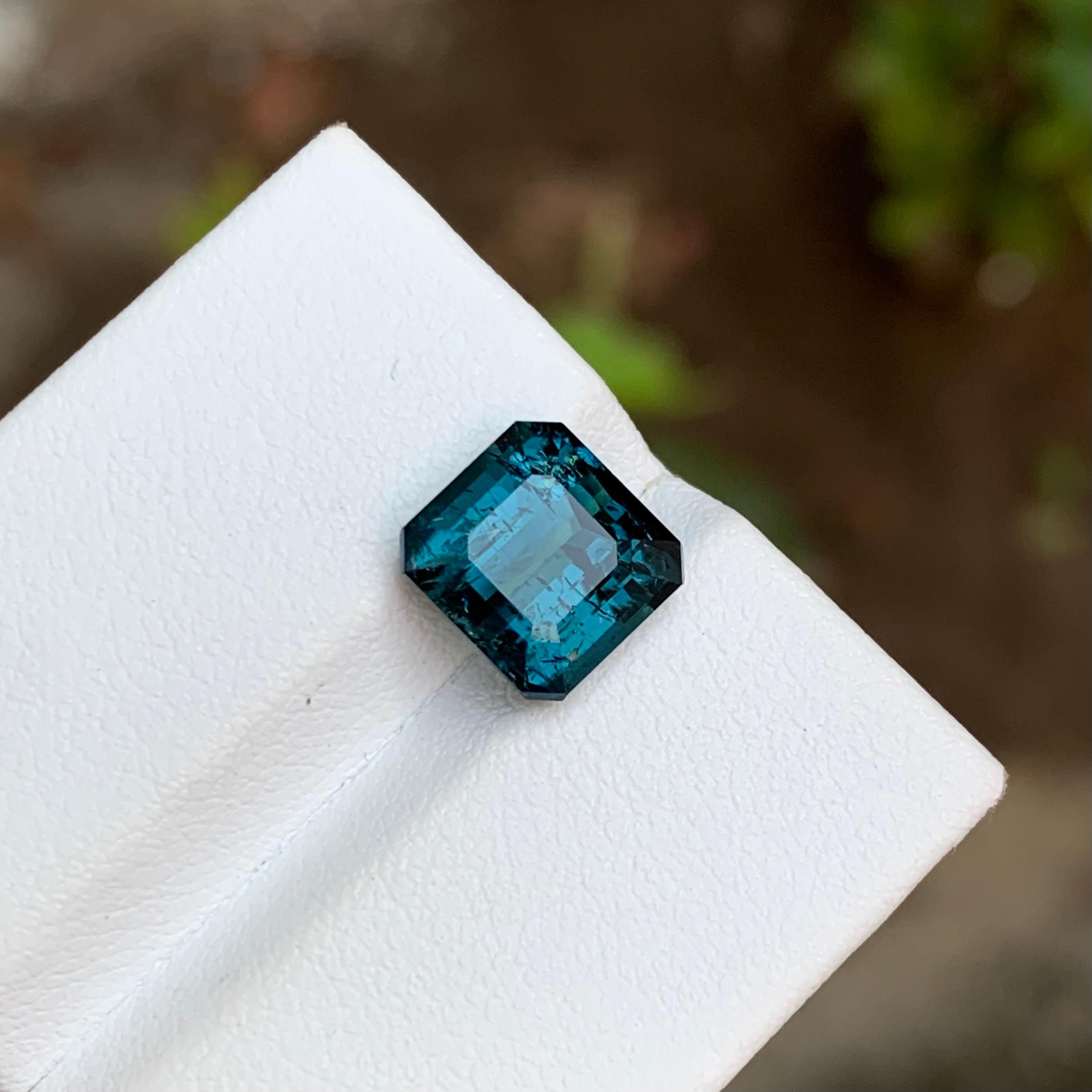 Rare Darkish Blue Natural Tourmaline Gemstone 3.70 Ct Emerald Cut for Ring Jewel For Sale 3