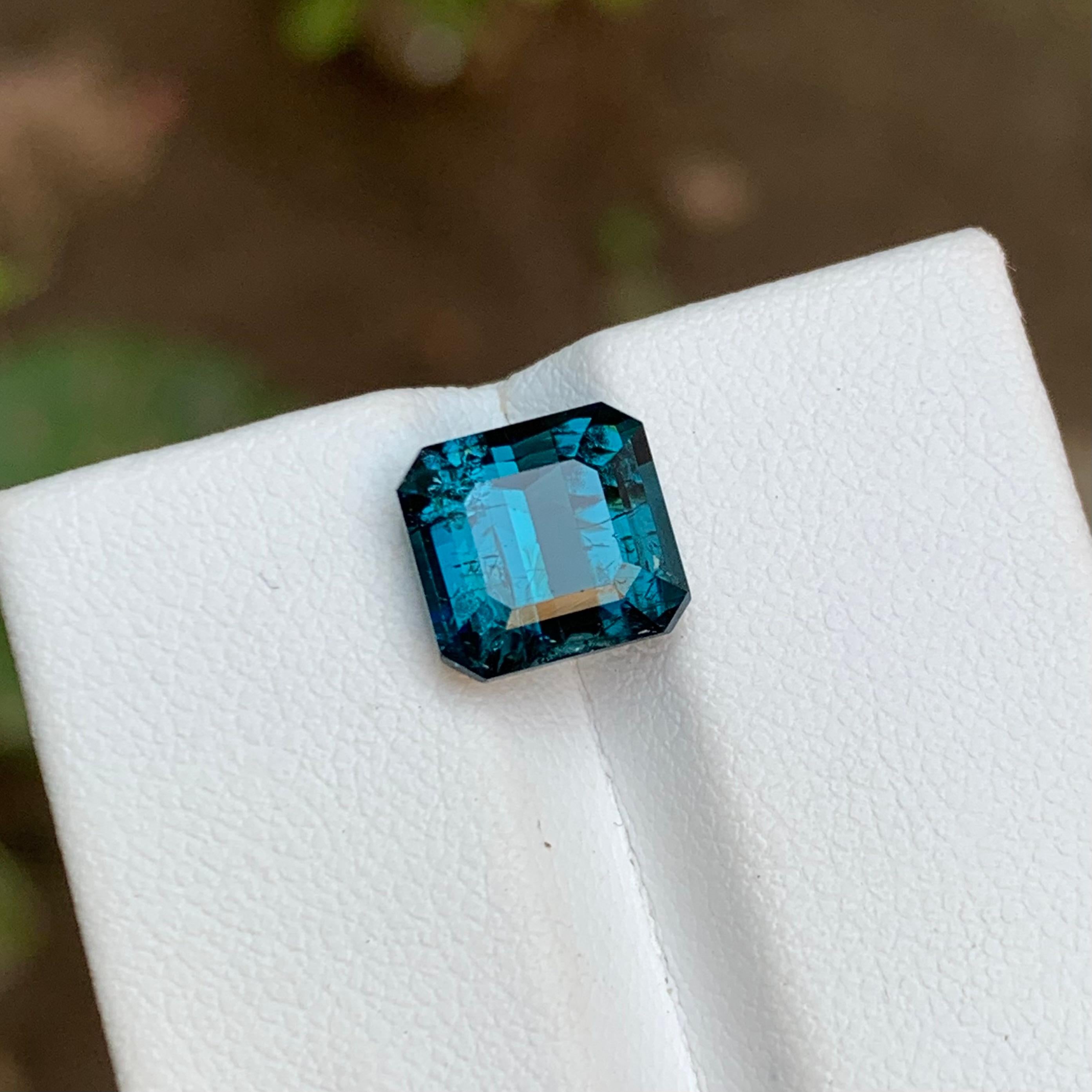 Rare Darkish Blue Natural Tourmaline Gemstone 3.70 Ct Emerald Cut for Ring Jewel For Sale 4