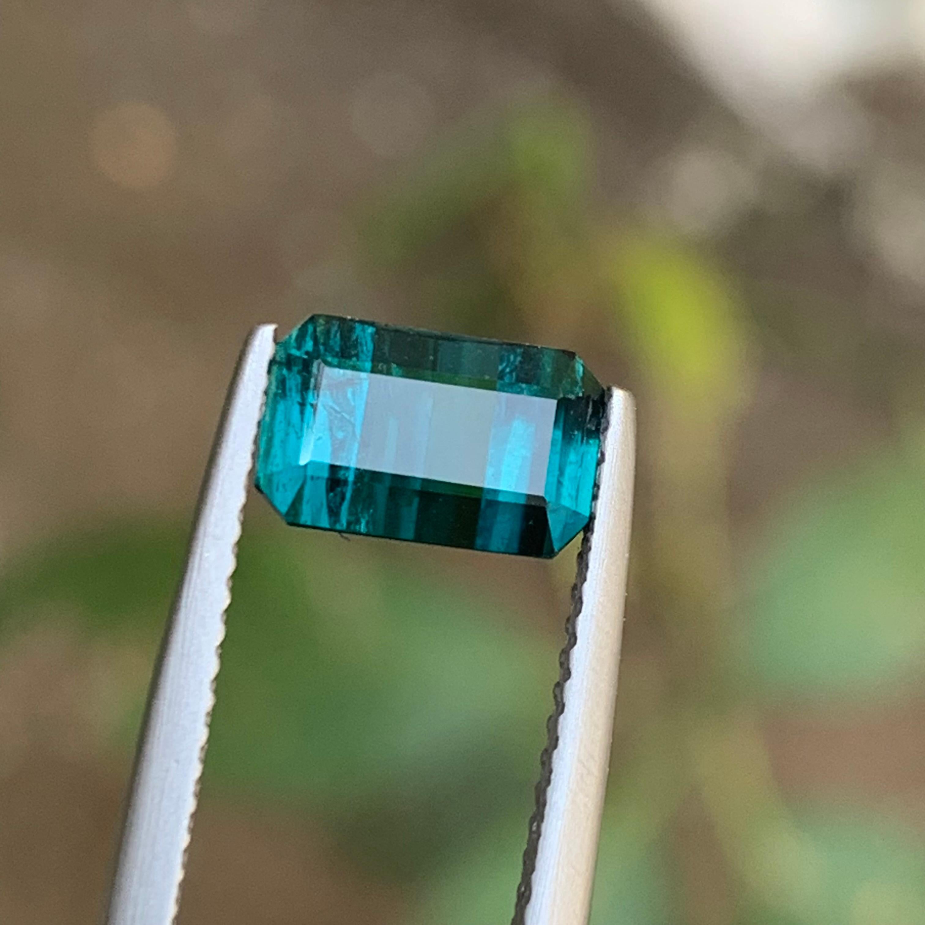 Rare Darkish Indicolite Blue Natural Tourmaline Gemstone, 2.35 Carat Emerald Cut 1