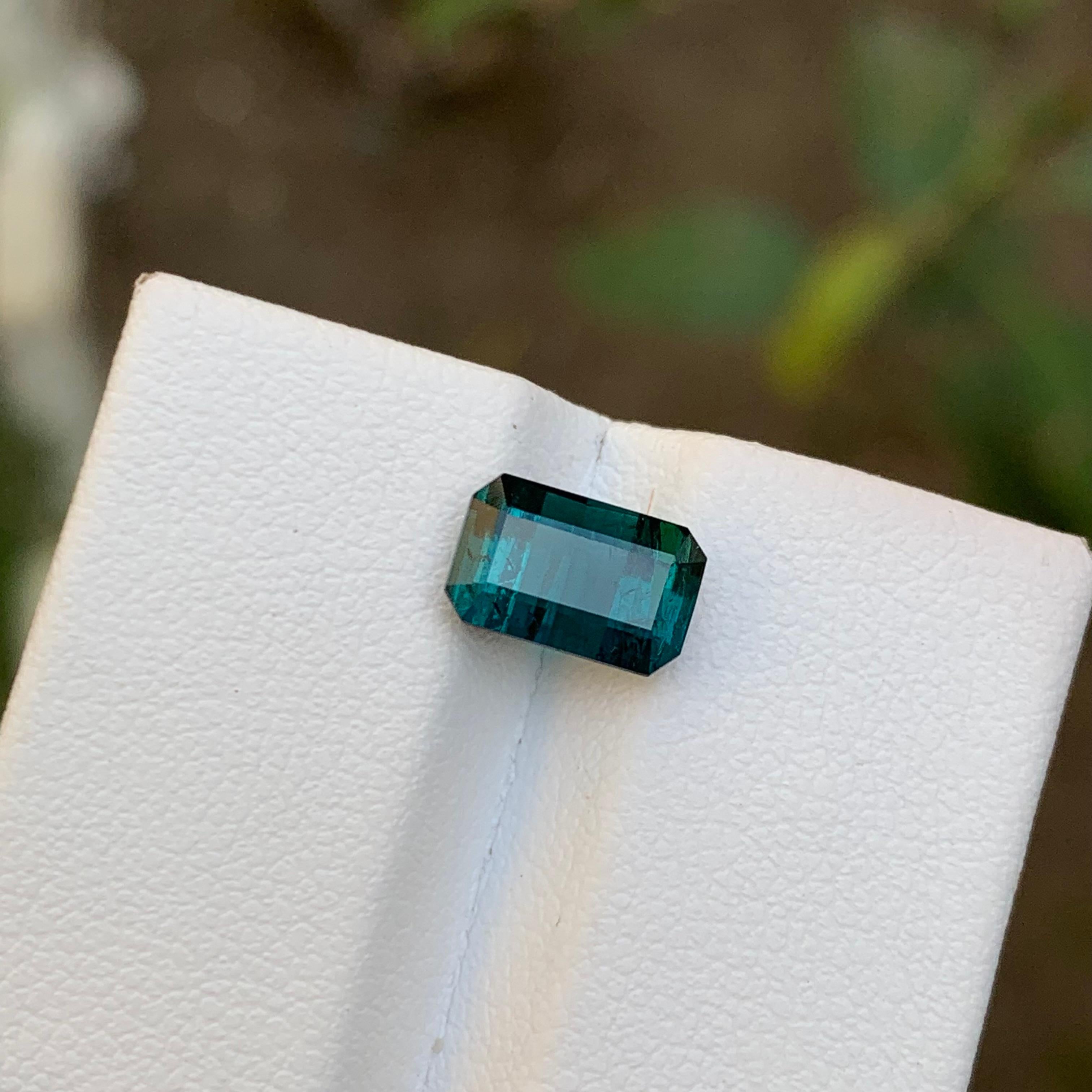 Rare Darkish Indicolite Blue Natural Tourmaline Gemstone, 2.35 Carat Emerald Cut 4