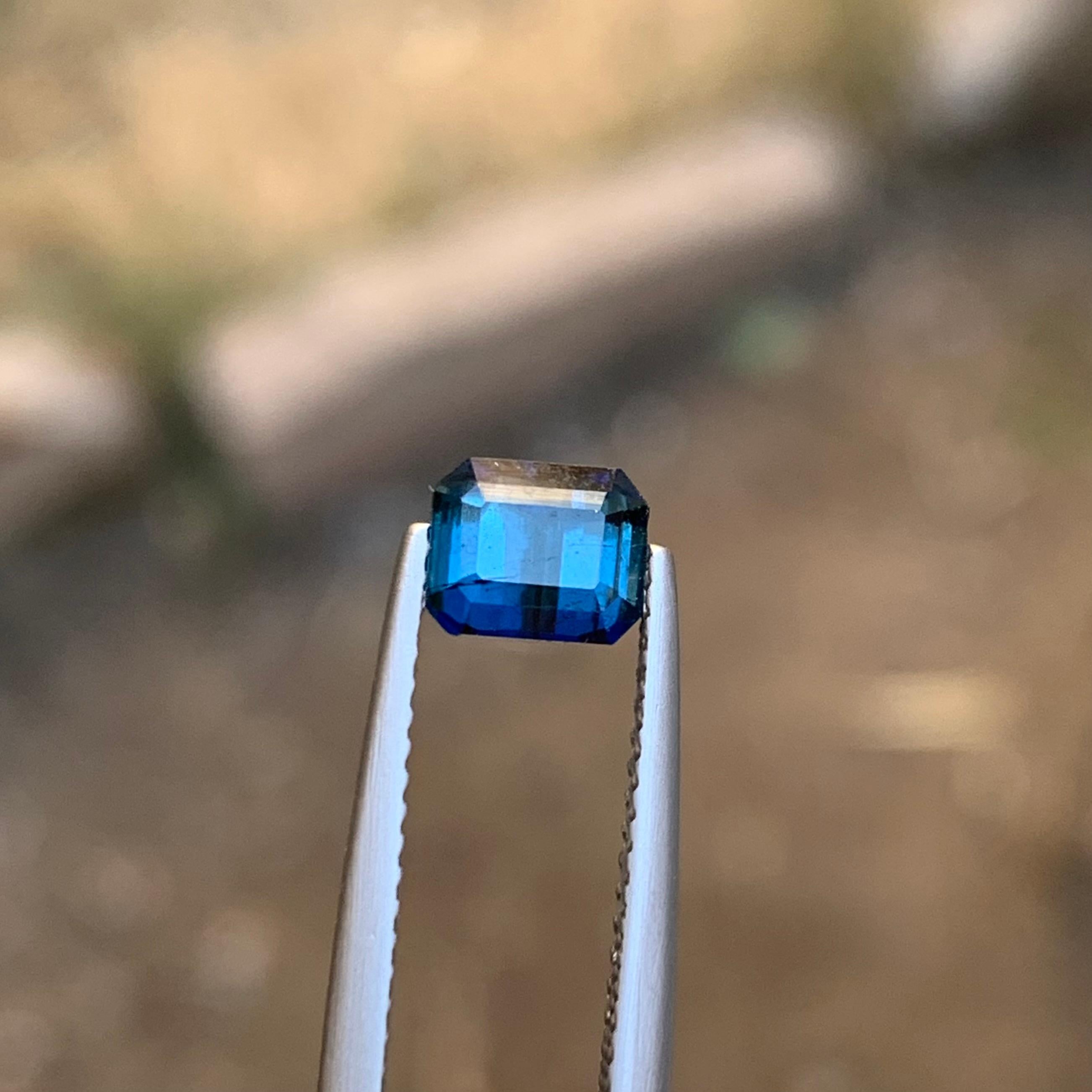 Rare Darkish Inky Blue Natural Tourmaline Gemstone, 1 Ct Emerald Cut for Ring  For Sale 1