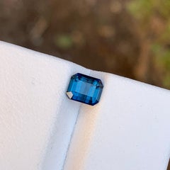 Deep Inky Blue Natural Tourmaline Gemstone, 1 Ct Emerald Cut for Ring