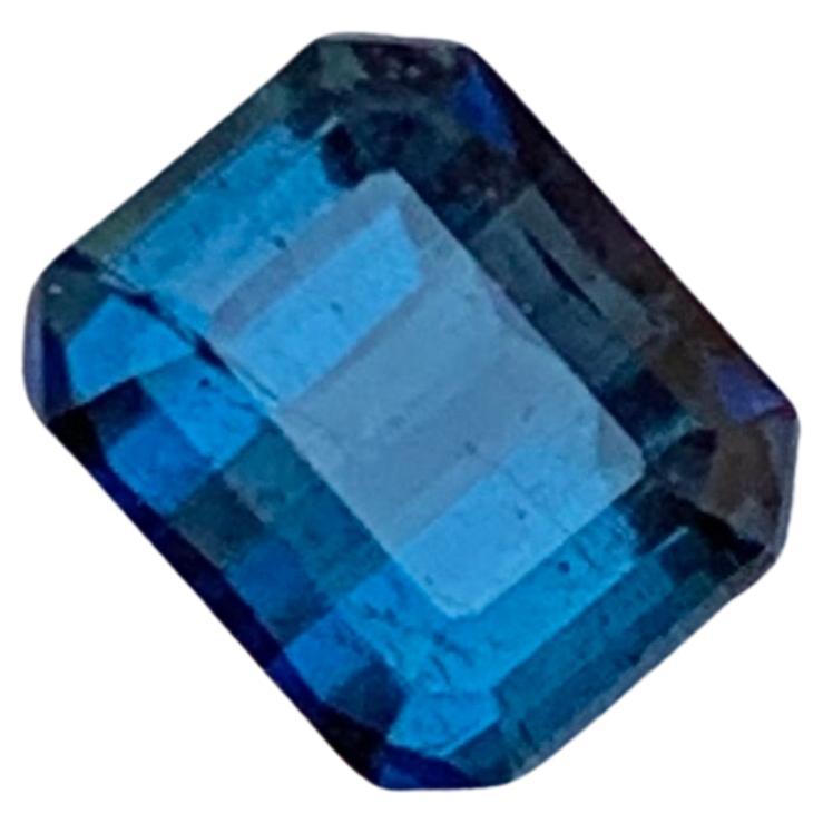 Rare Darkish Inky Blue Natural Tourmaline Gemstone, 1 Ct Emerald Cut for Ring  For Sale