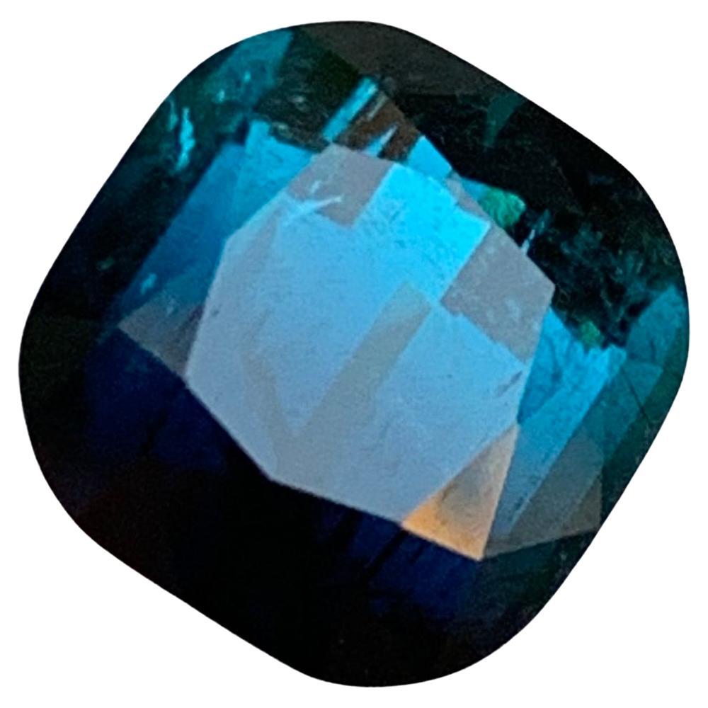Rare Darkish Inky Blue Natural Tourmaline Gemstone, 5.85 Ct Square Cushion-Ring