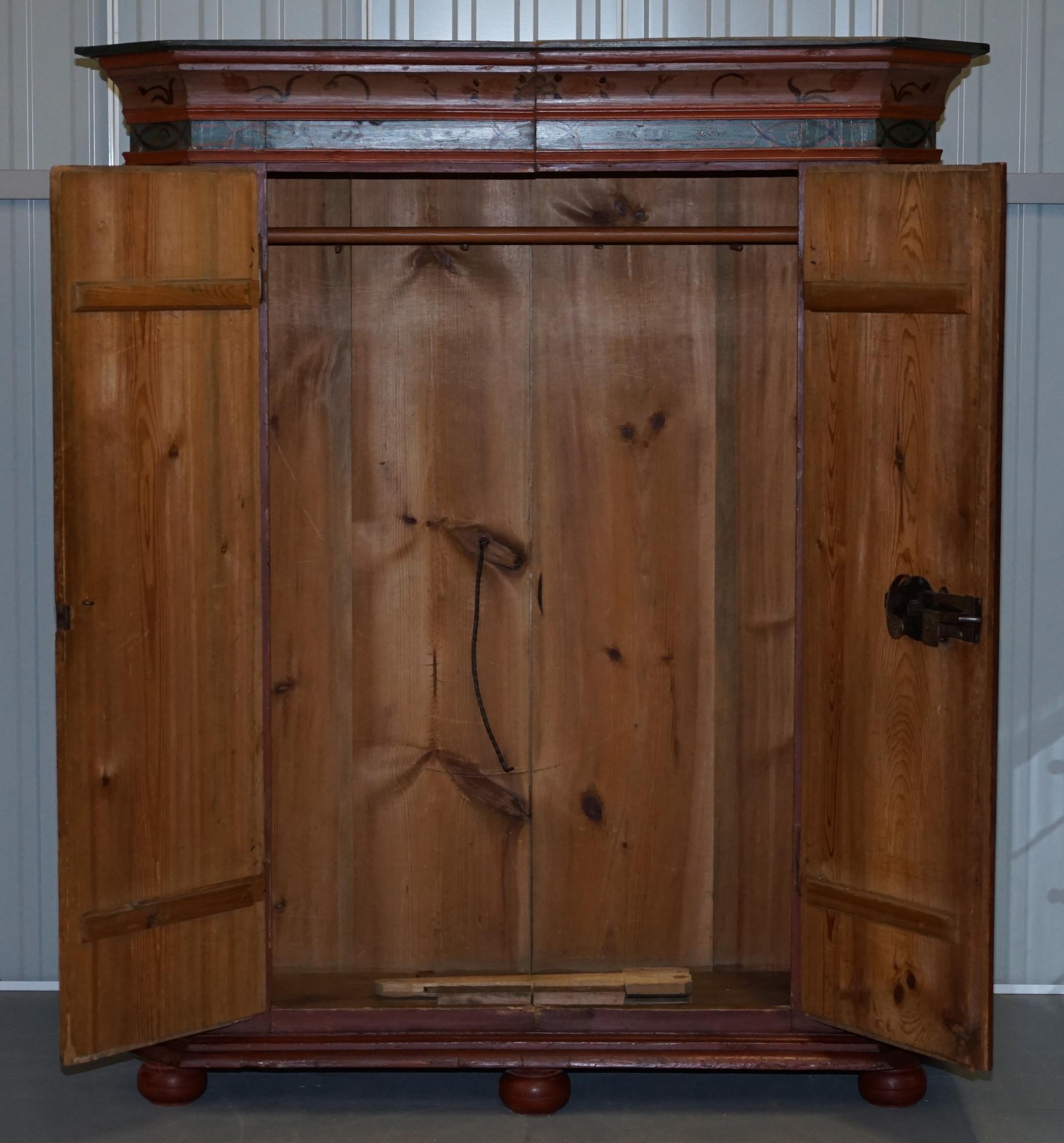 Rare Dated 1813 Hand Painted Pine Austrian Wardrobe or Bauernschrank Cupboard 8