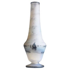 Raro vaso Daum Nancy "Scena olandese" 1896 Francia smaltato opalescente acidato