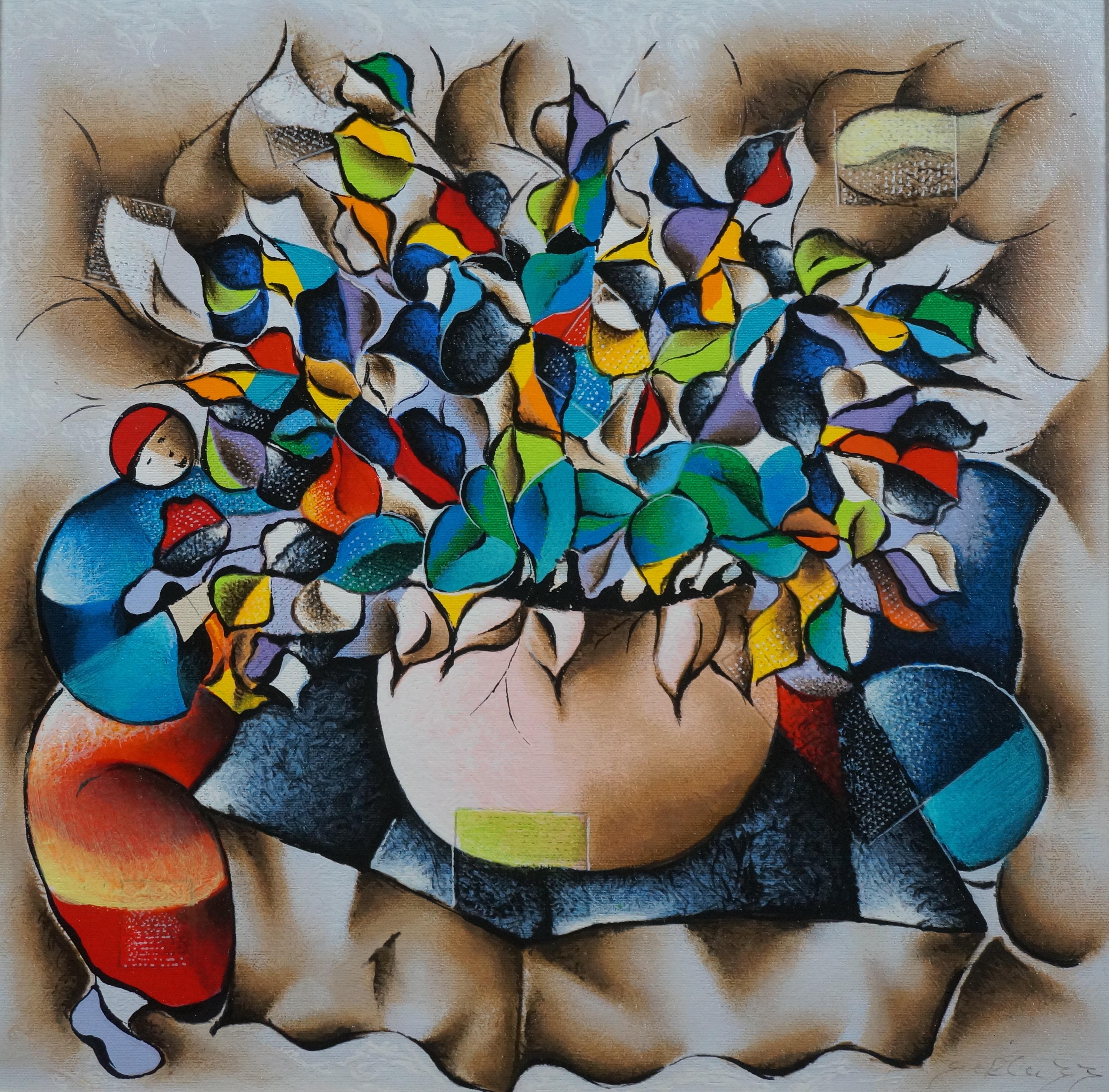 Rare David Schluss Love Bouquet Abstract Floral Still Life Serigraph 26