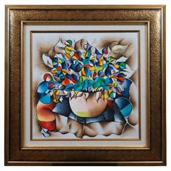 Rare David Schluss Love Bouquet Abstract Floral Still Life Serigraph 26"