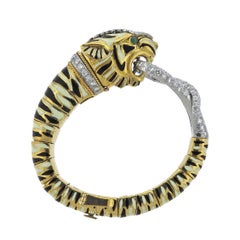 Rare David Webb Diamond Emerald Platinum Gold Tiger Bracelet