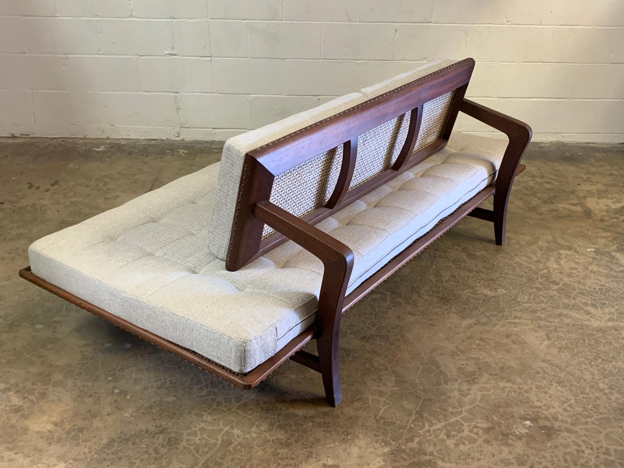 A rare mahogany daybed with woven rope seat and back. Designed by Charles Allen for Regil de Yucatan.